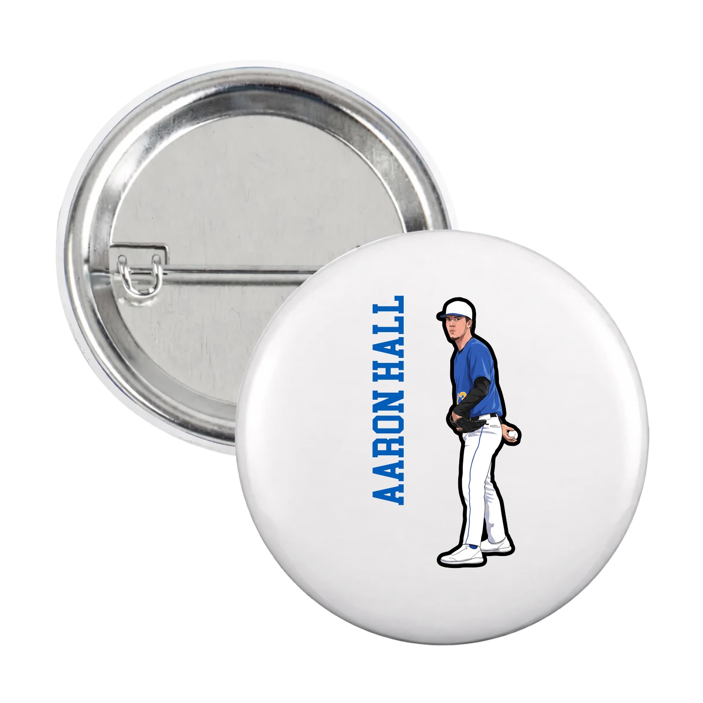 Game Day Button — Name Vertical in White