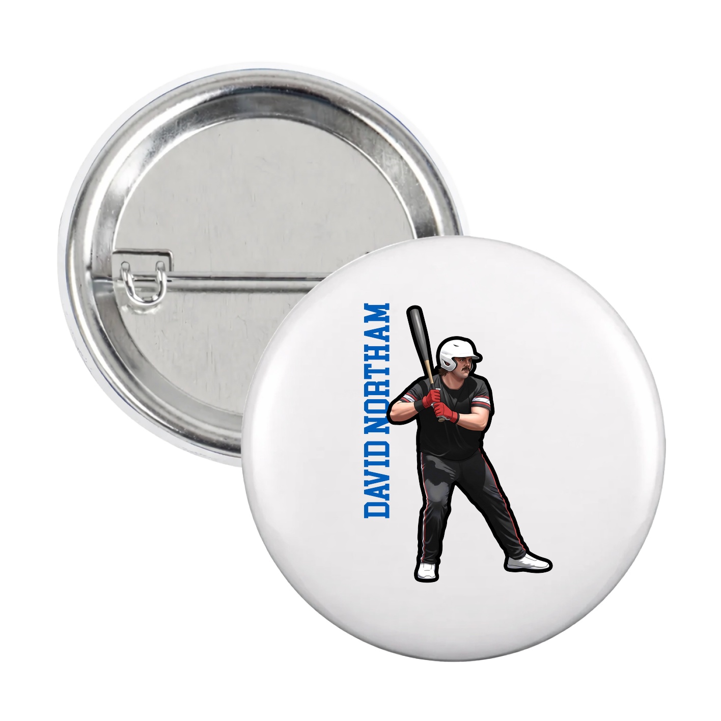 Game Day Button — Name Vertical in White