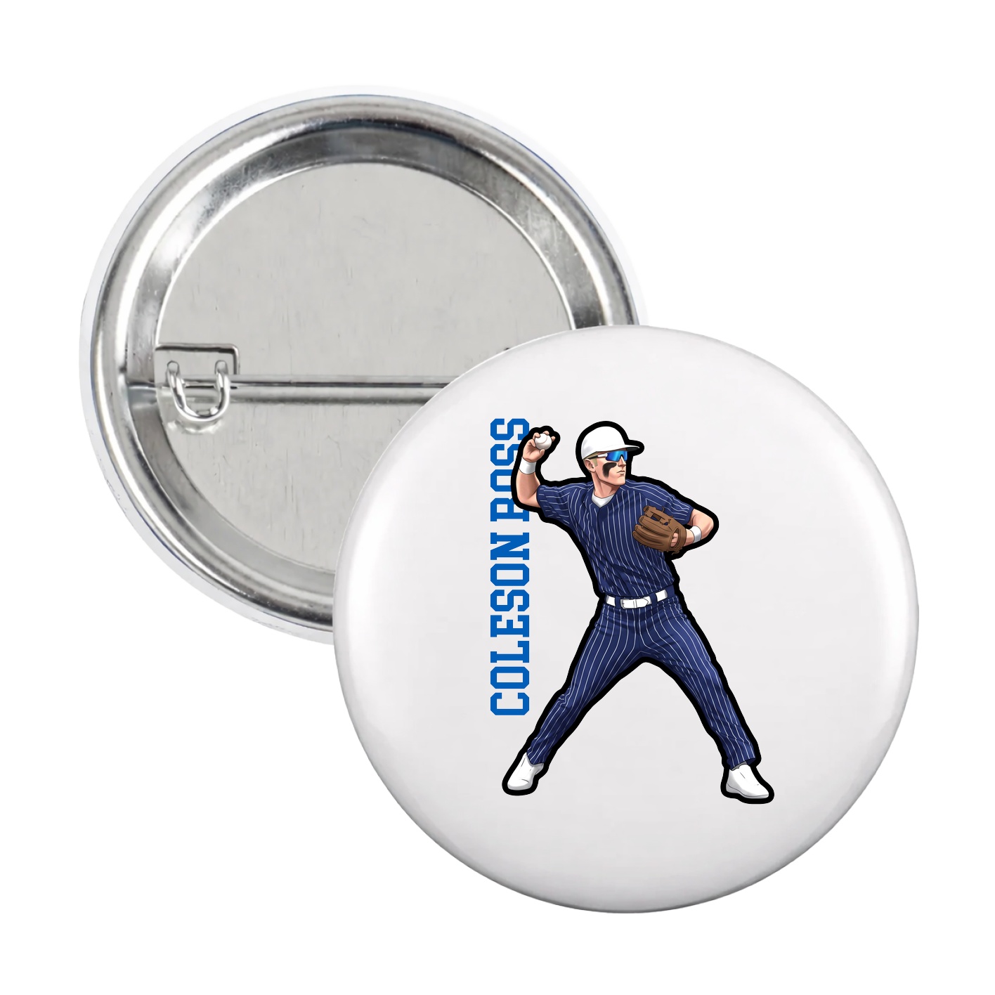 Game Day Button — Name Vertical in White