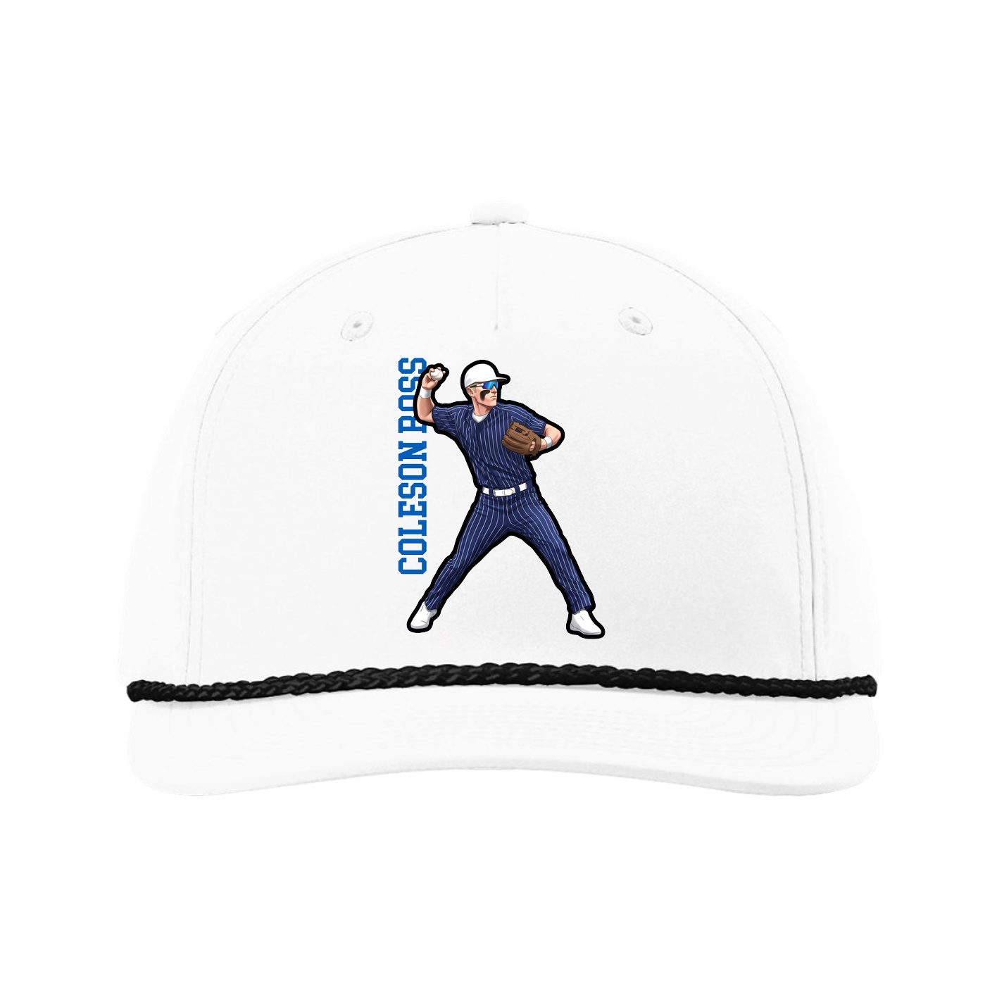 Five-Panel Classic Rope Cap — Name Vertical in White