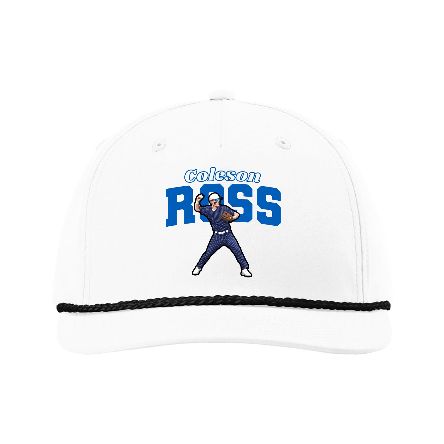 Five-Panel Classic Rope Cap — Name Arch in White