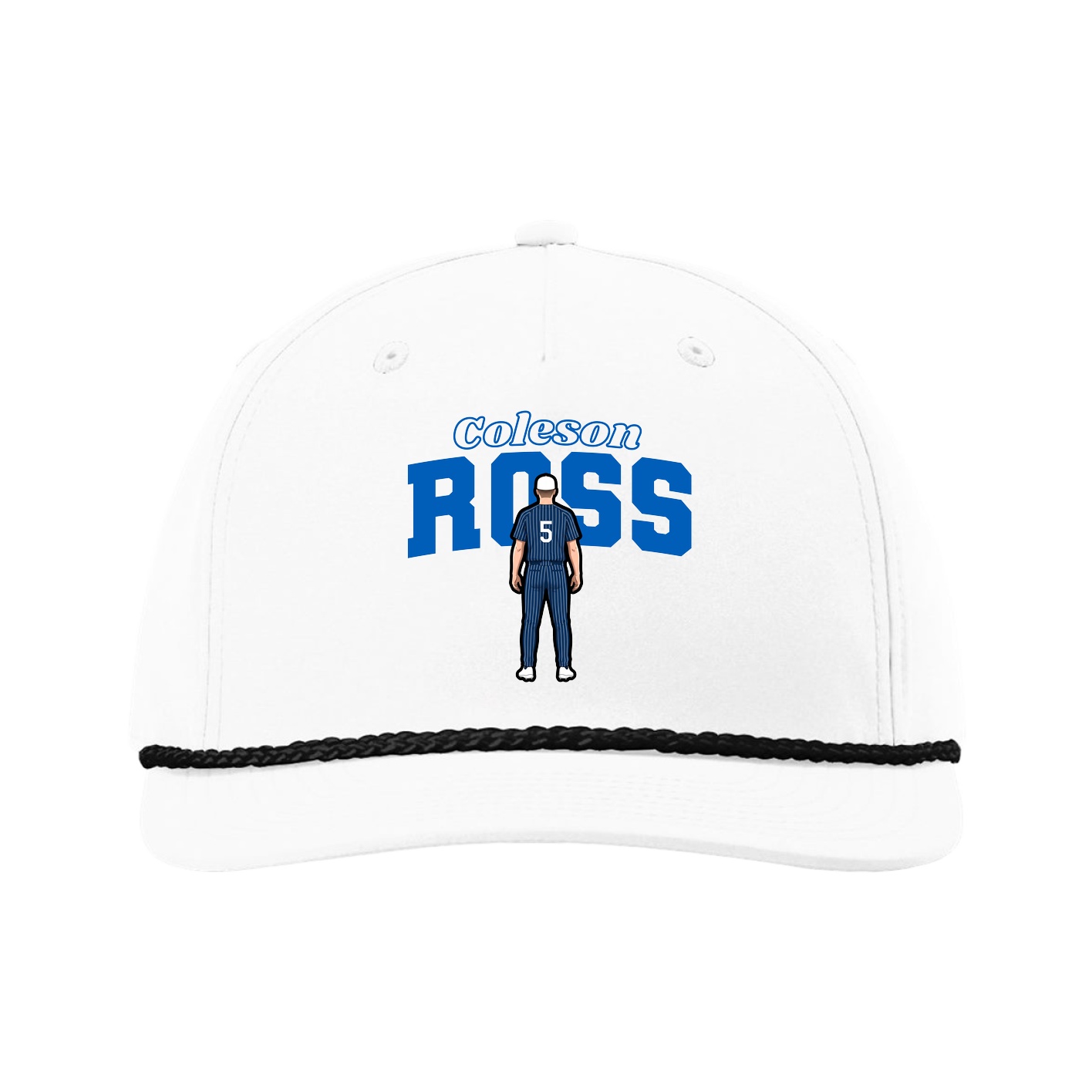 Five-Panel Classic Rope Cap — Name Arch in White