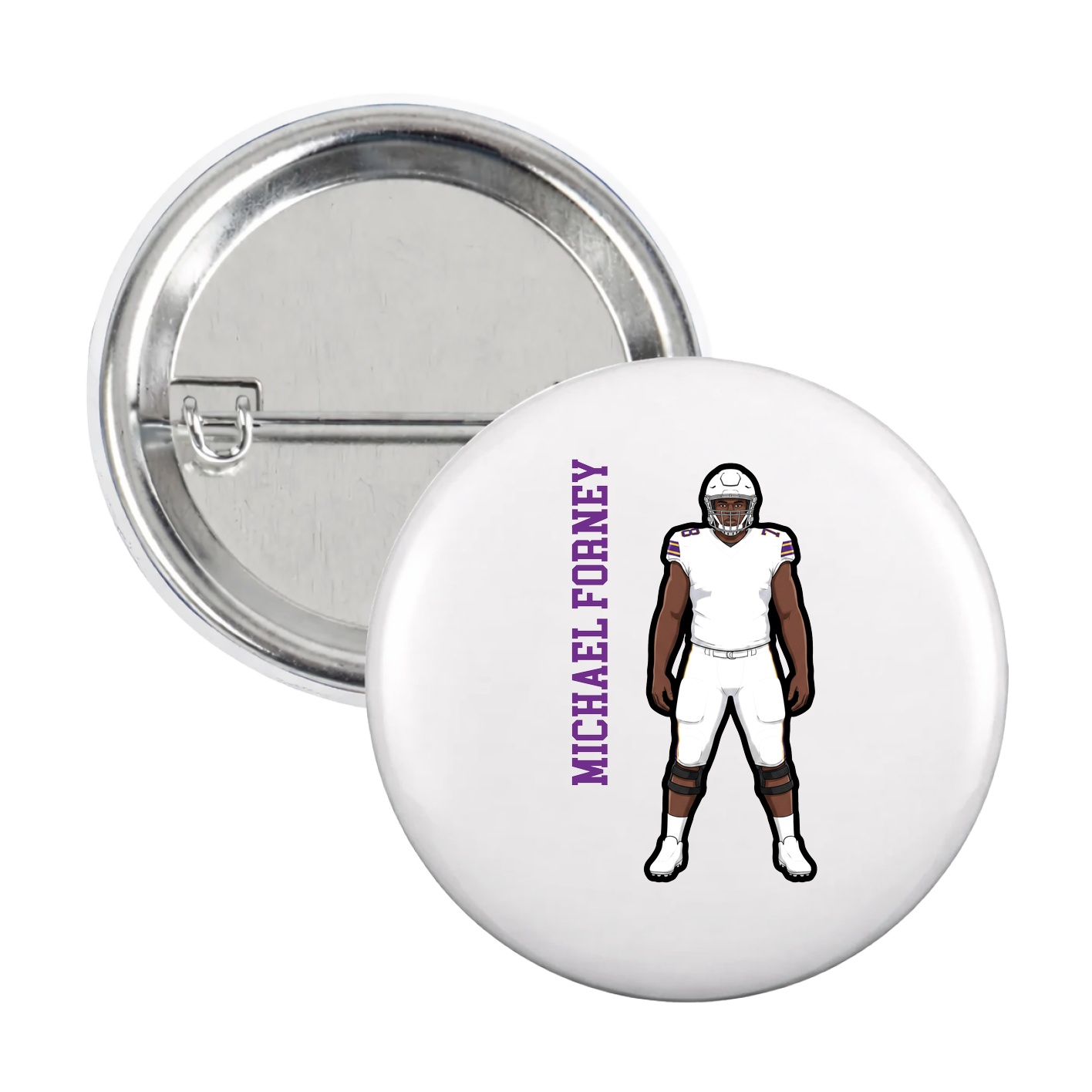 Game Day Button — Name Vertical in White