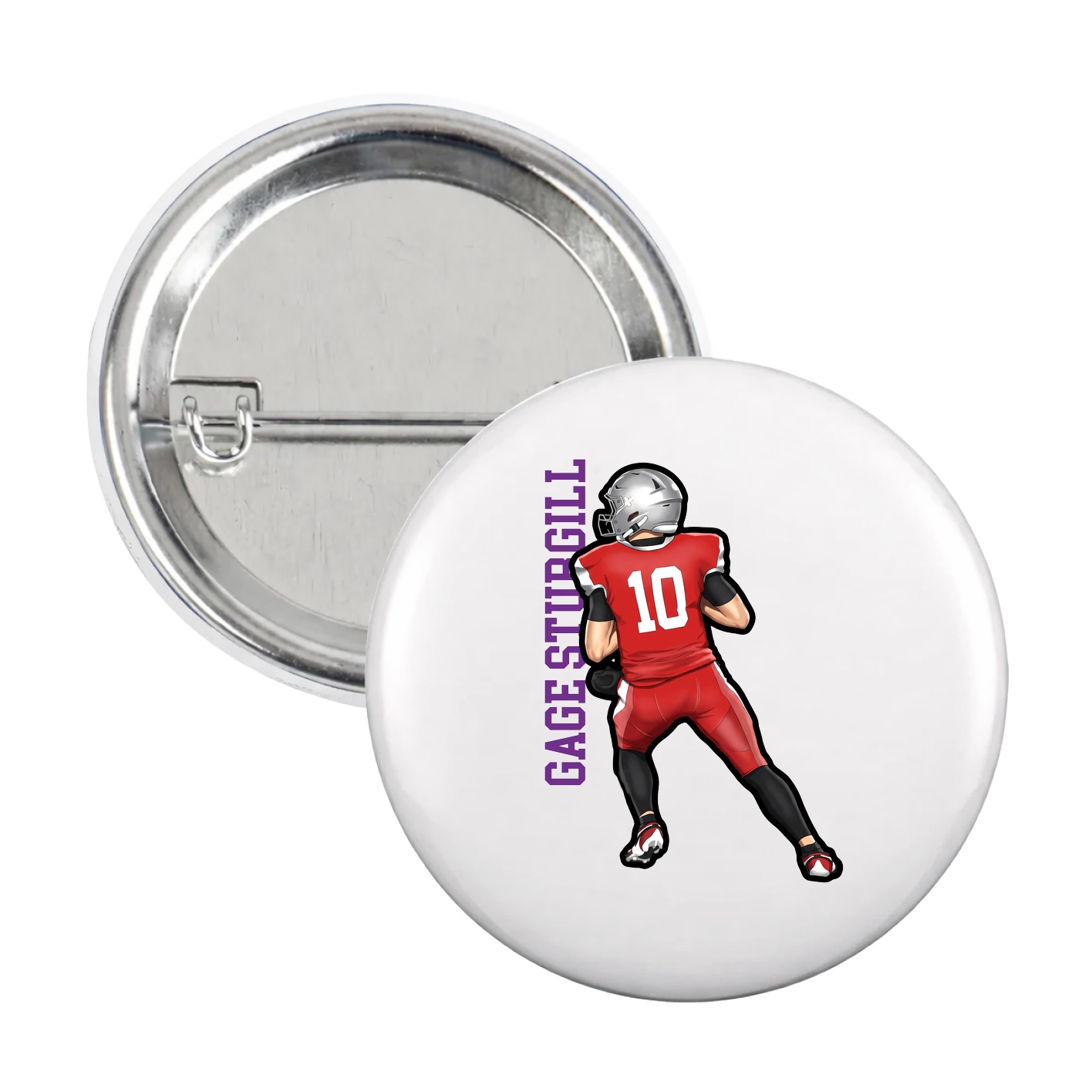 Game Day Button — Name Vertical in White