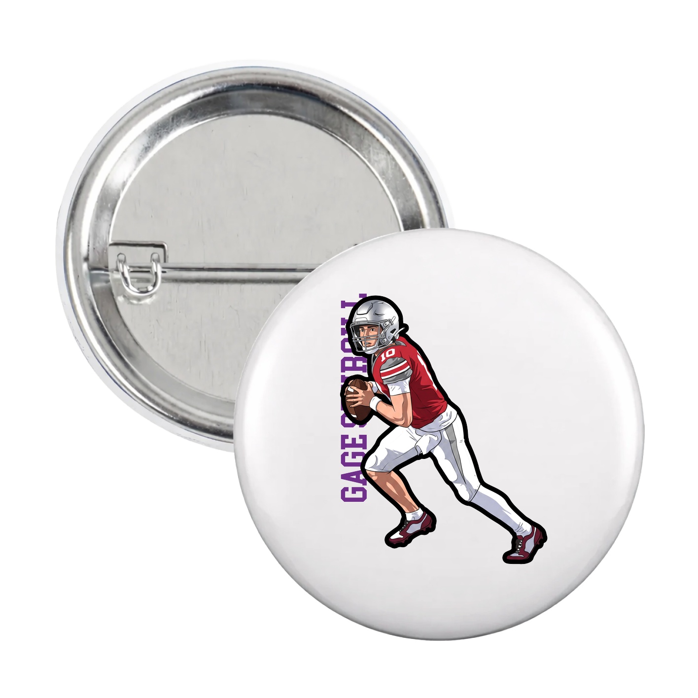 Game Day Button — Name Vertical in White