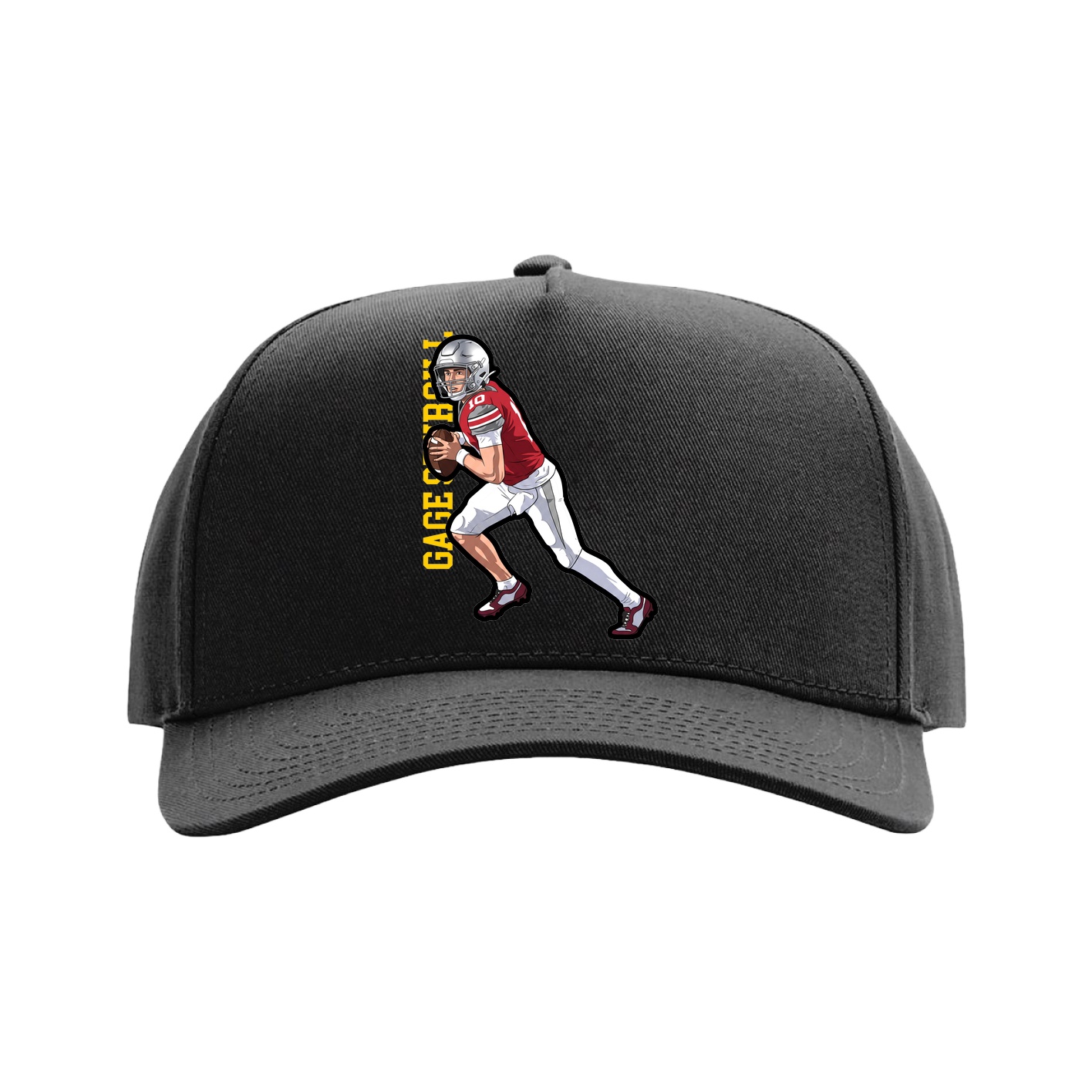 Full Fabric Five-Panel Champ Cap — Name Vertical in Black