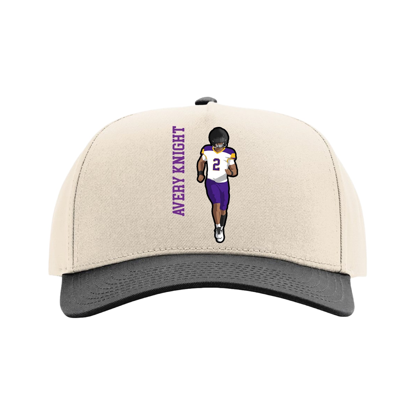 Full Fabric Five-Panel Champ Cap — Name Vertical in Cream/Black