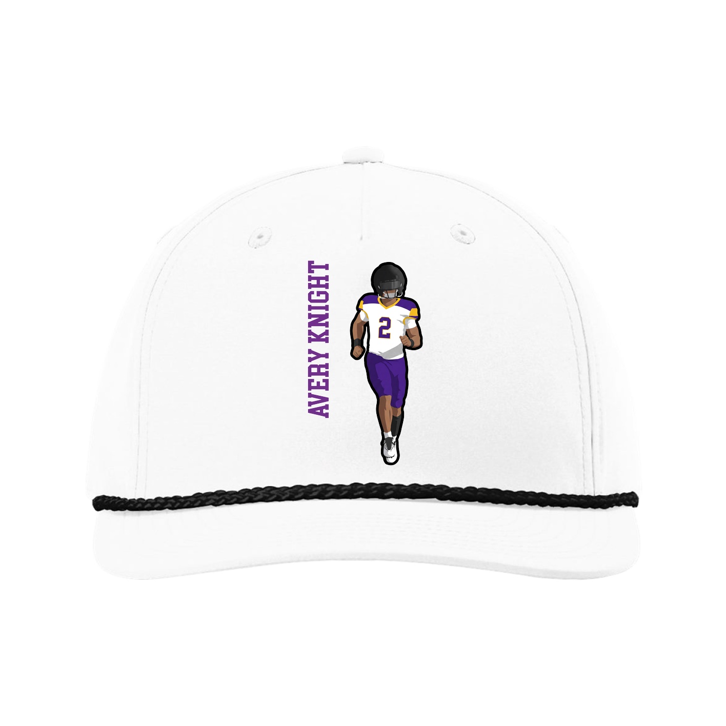 Five-Panel Classic Rope Cap — Name Vertical in White