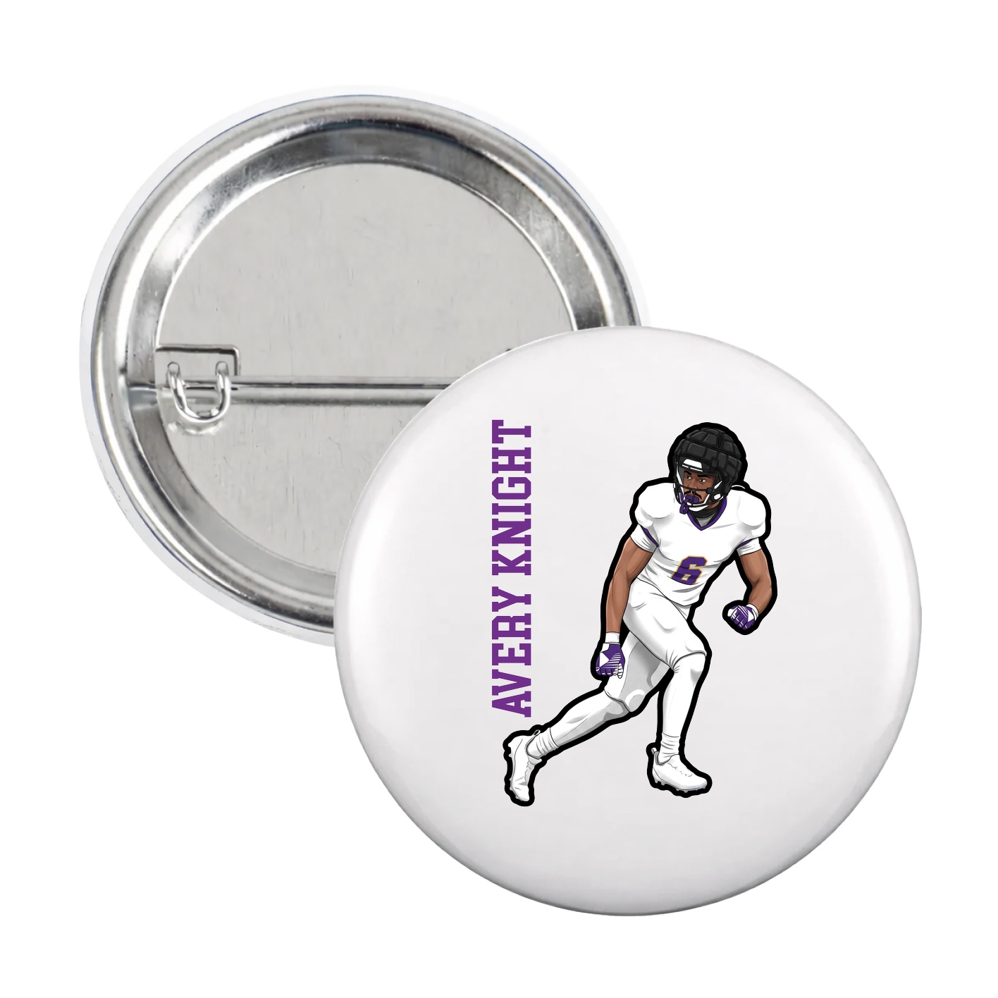 Game Day Button — Name Vertical in White