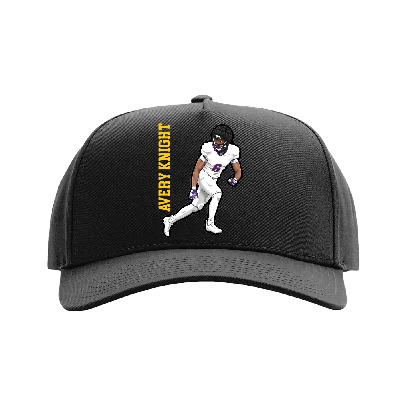 Full Fabric Five-Panel Champ Cap — Name Vertical in Black