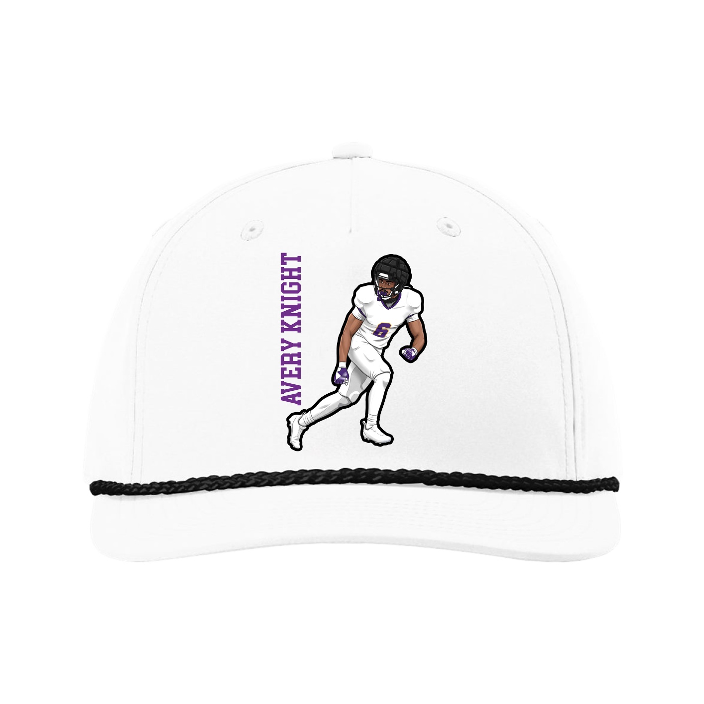 Five-Panel Classic Rope Cap — Name Vertical in White