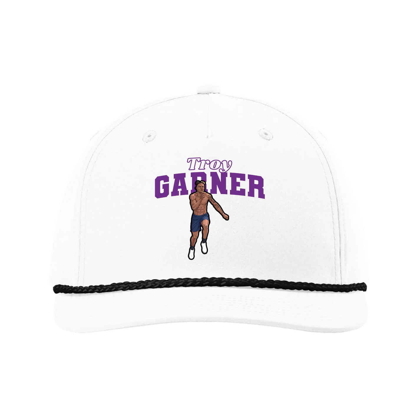 Five-Panel Classic Rope Cap — Name Arch in White