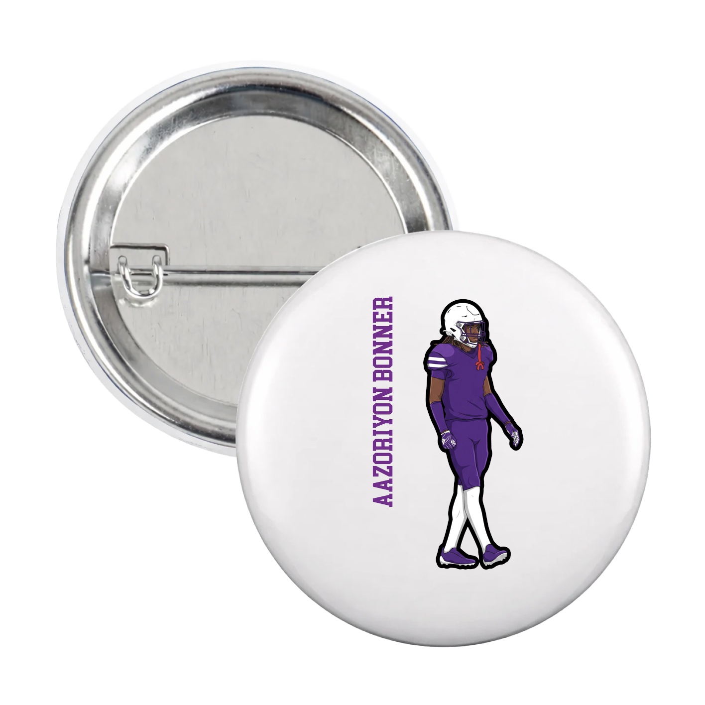Game Day Button — Name Vertical in White