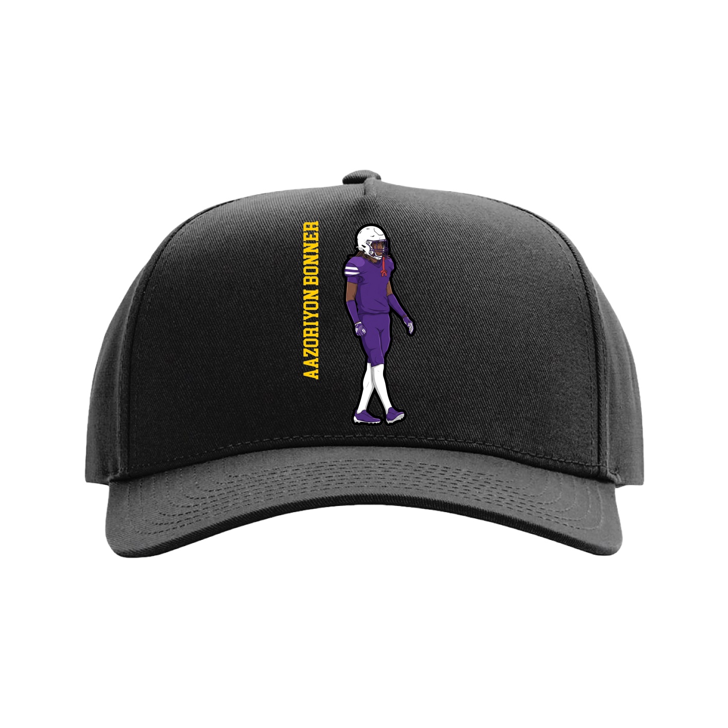 Full Fabric Five-Panel Champ Cap — Name Vertical in Black