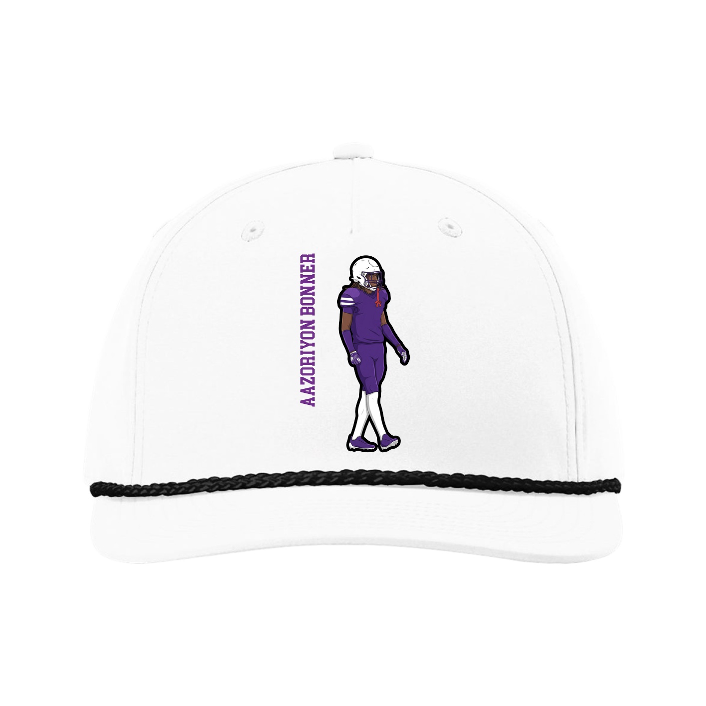 Five-Panel Classic Rope Cap — Name Vertical in White