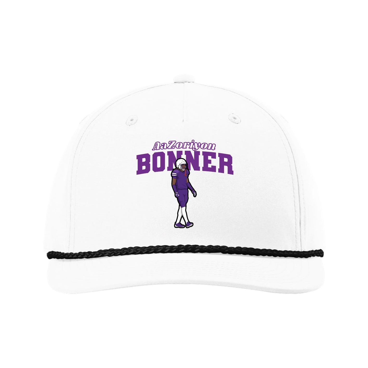 Five-Panel Classic Rope Cap — Name Arch in White