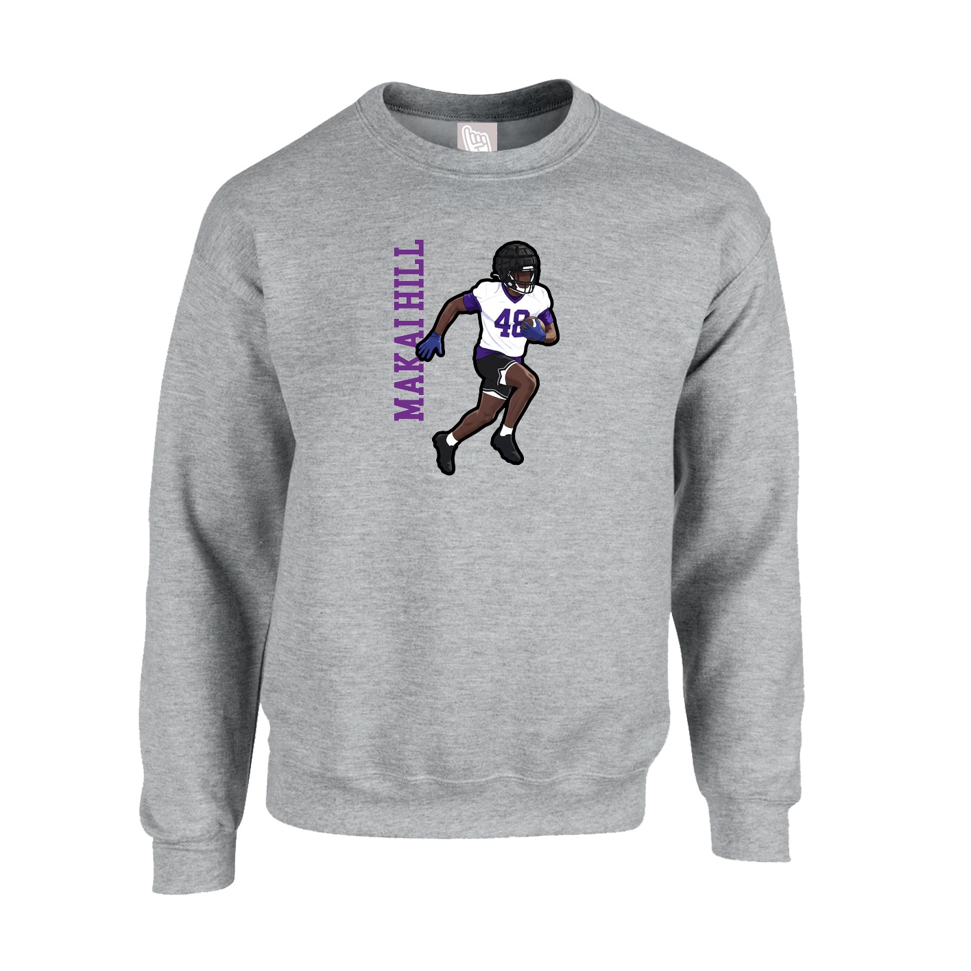 Fleece Crew — Name Vertical in Grey