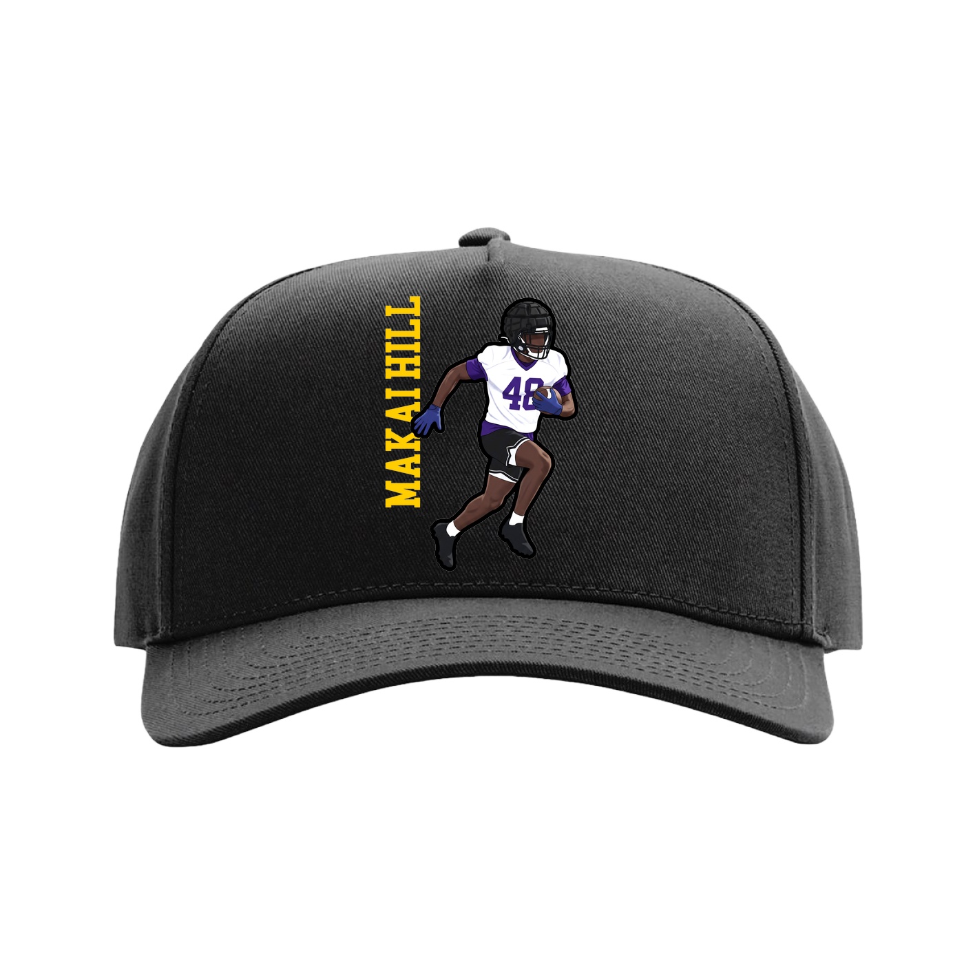 Full Fabric Five-Panel Champ Cap — Name Vertical in Black