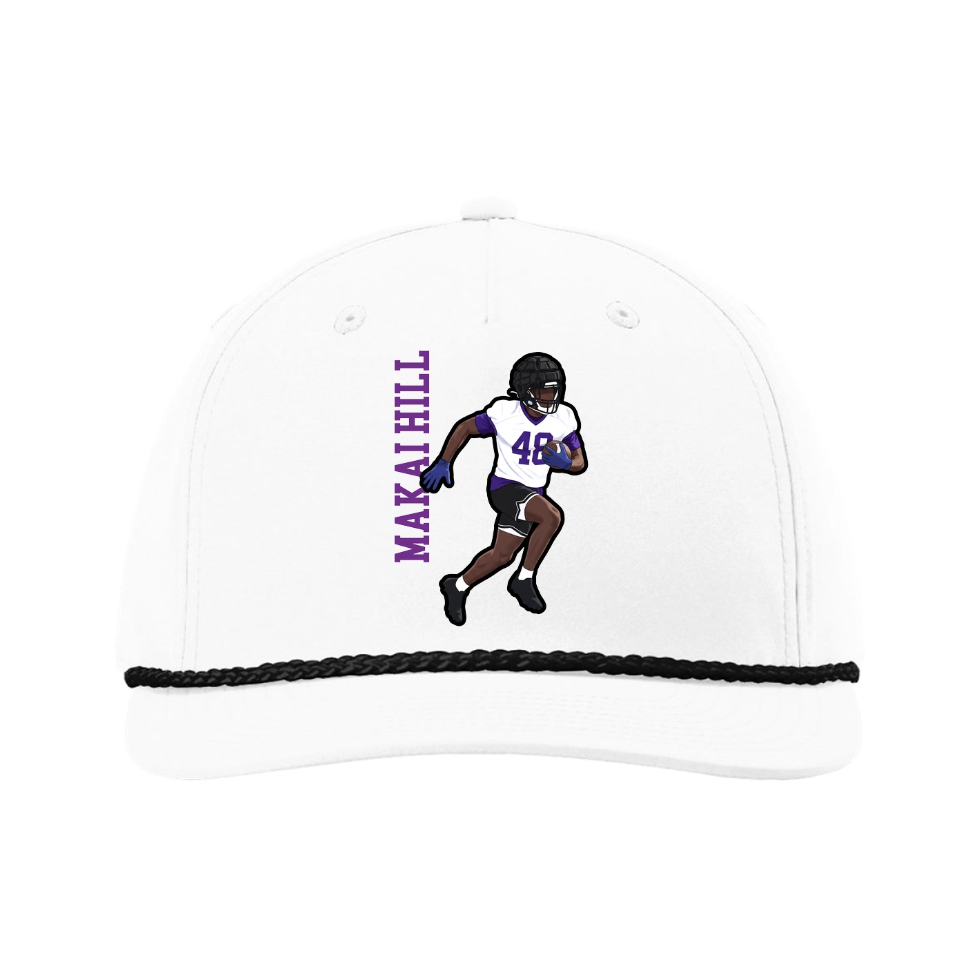 Five-Panel Classic Rope Cap — Name Vertical in White