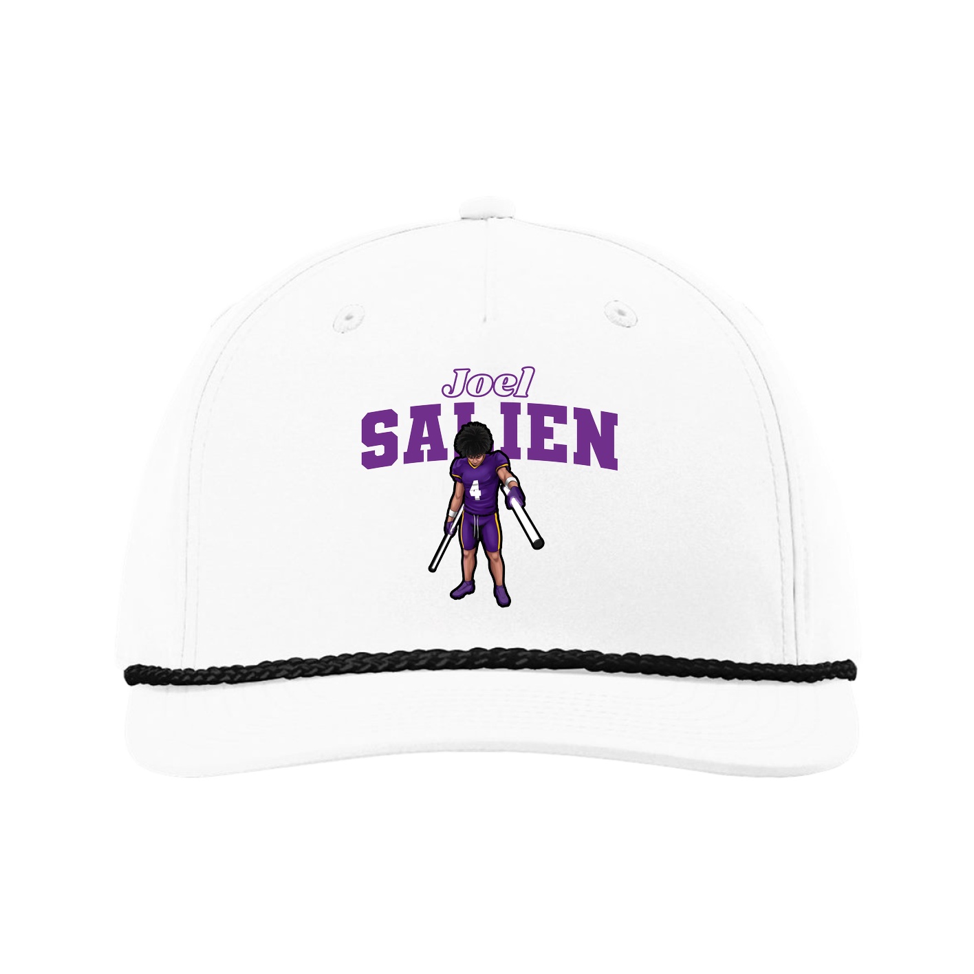 Five-Panel Classic Rope Cap — Name Arch in White