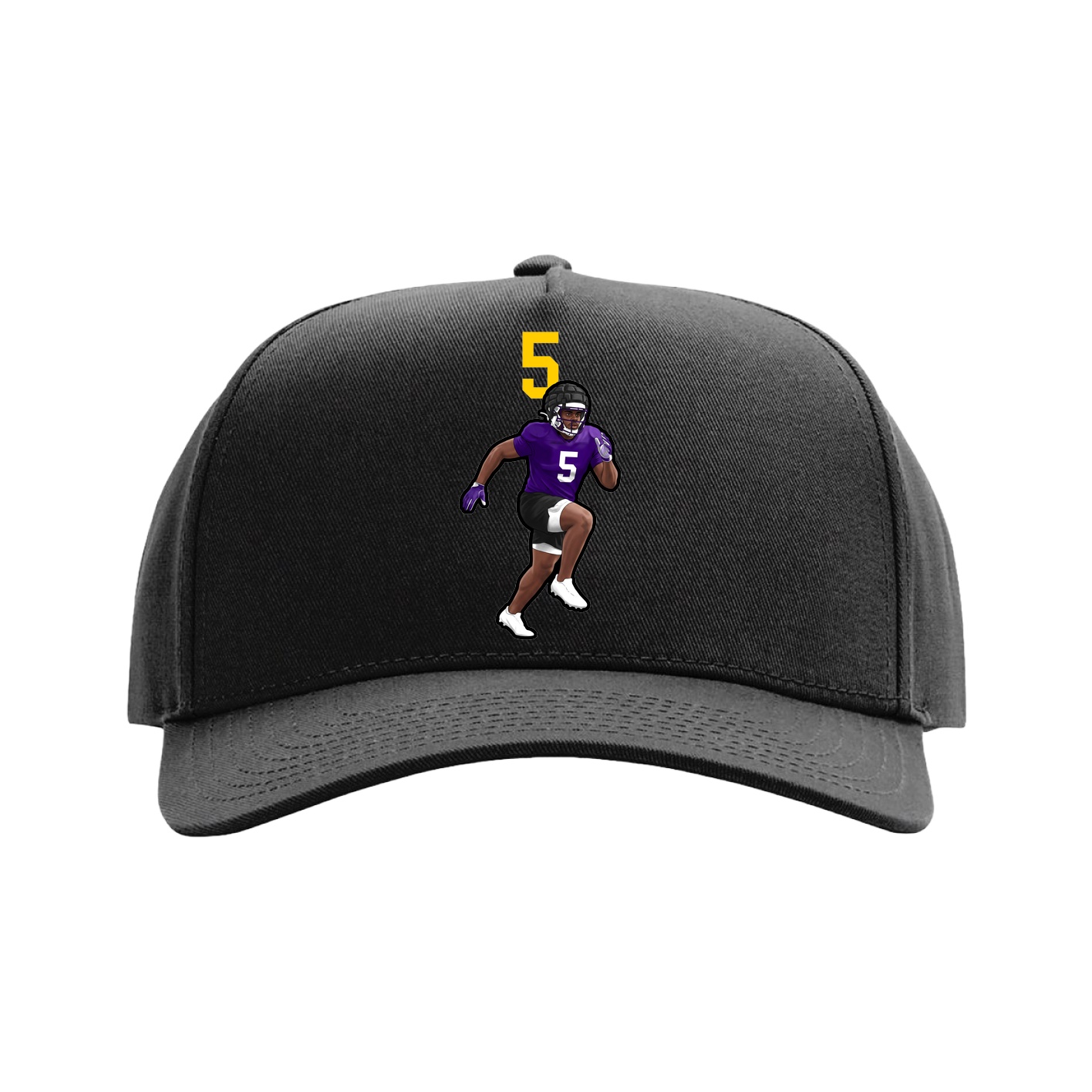 Full Fabric Five-Panel Champ Cap — Number Top in Black