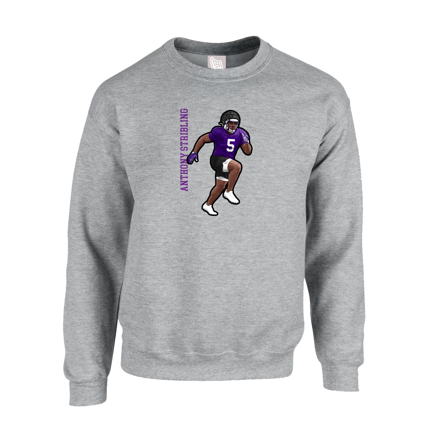Fleece Crew — Name Vertical in Grey