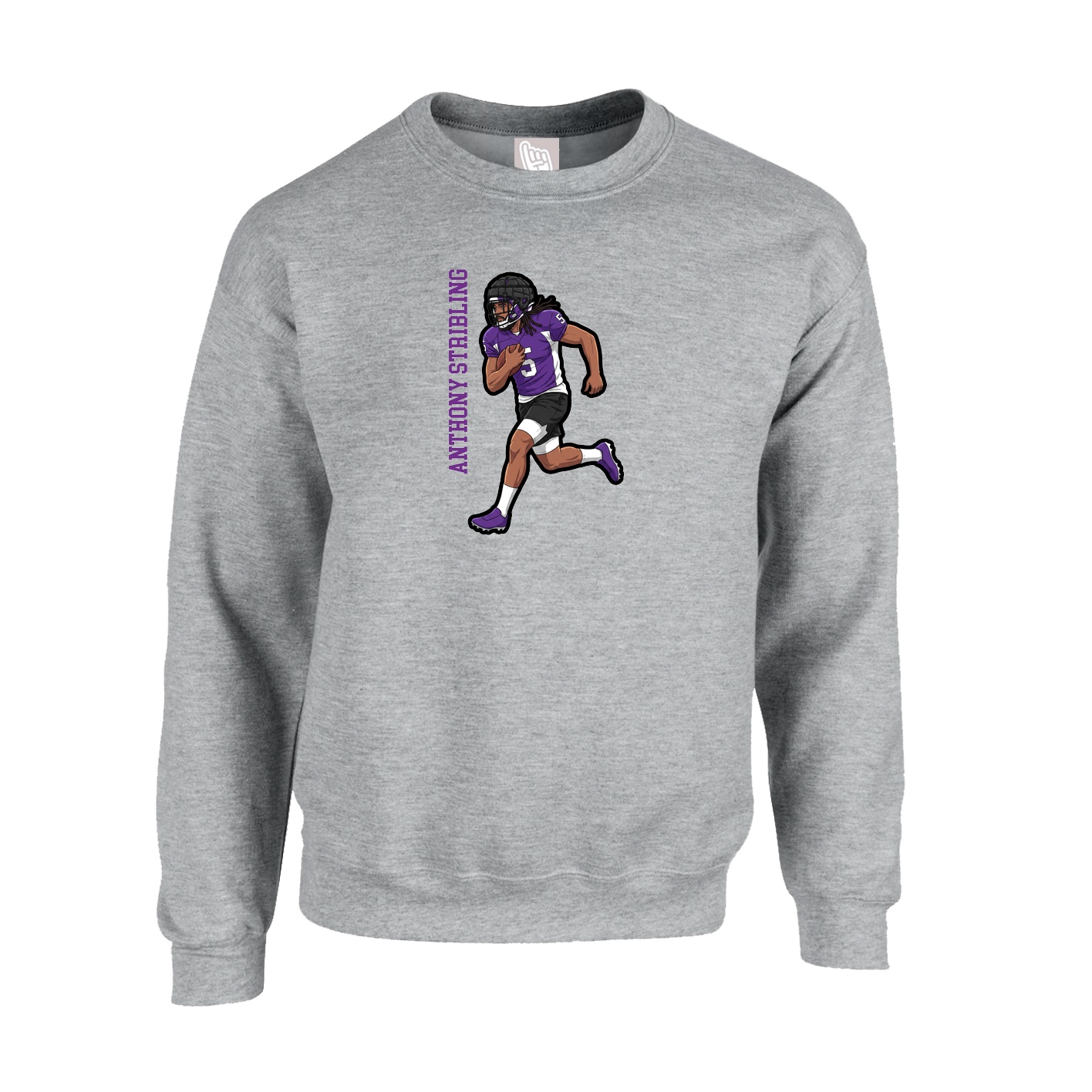 Fleece Crew — Name Vertical in Grey