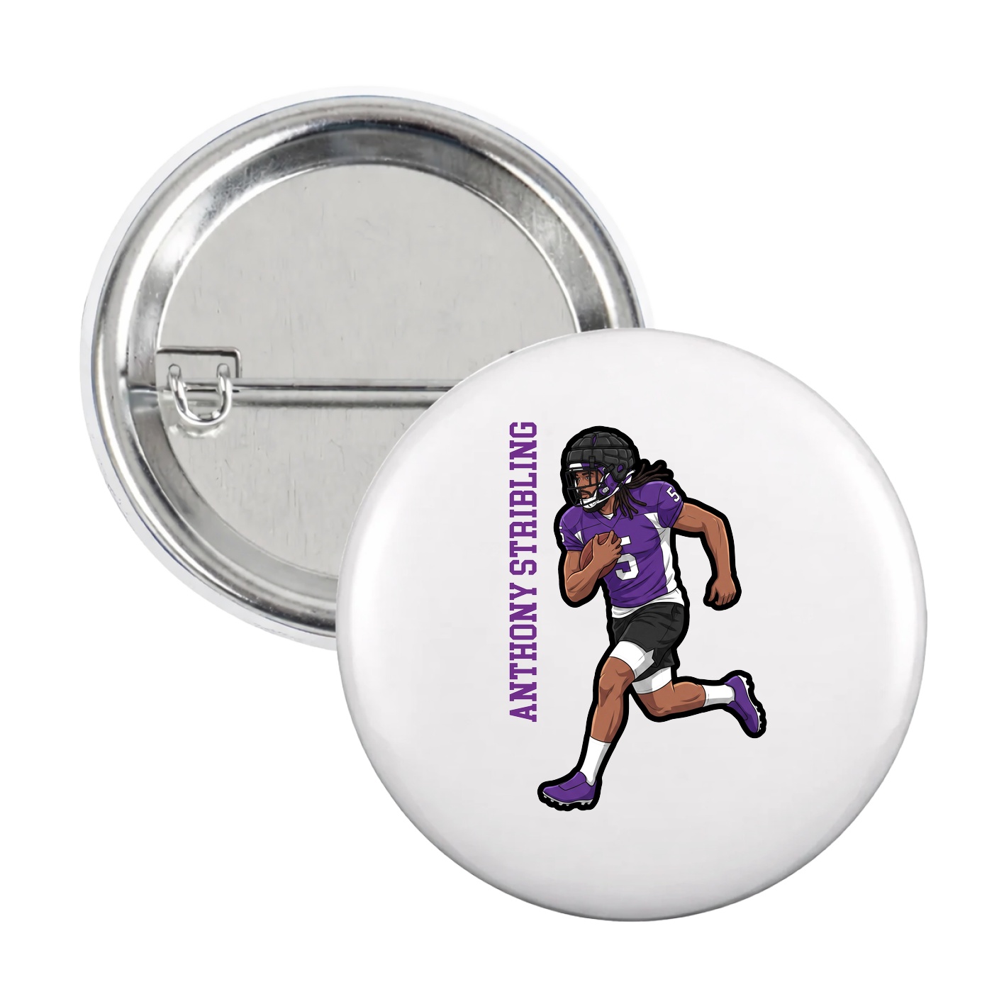 Game Day Button — Name Vertical in White