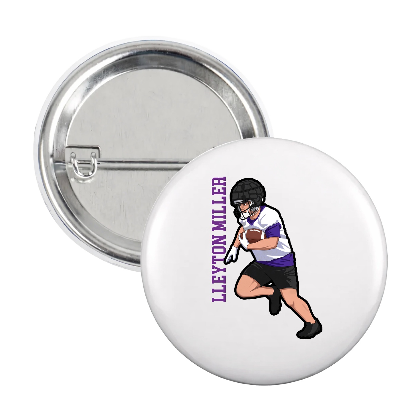 Game Day Button — Name Vertical in White