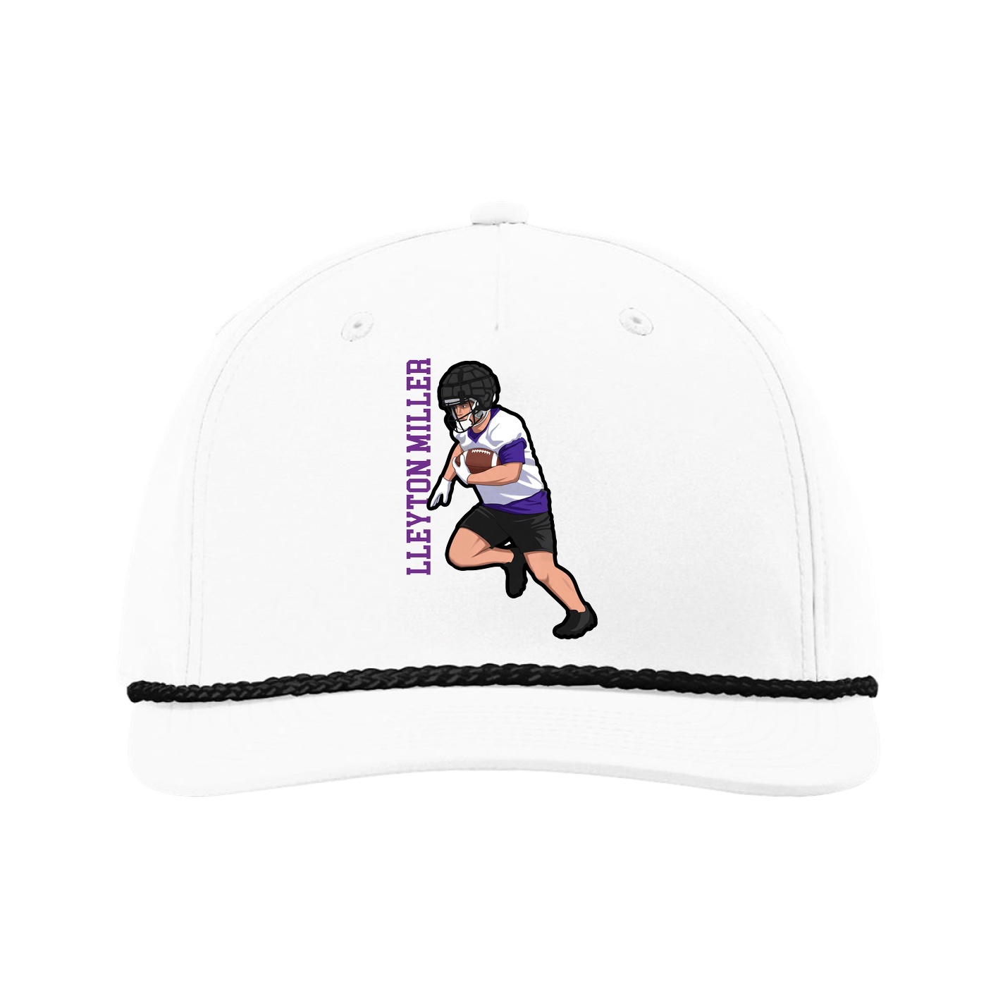 Five-Panel Classic Rope Cap — Name Vertical in White
