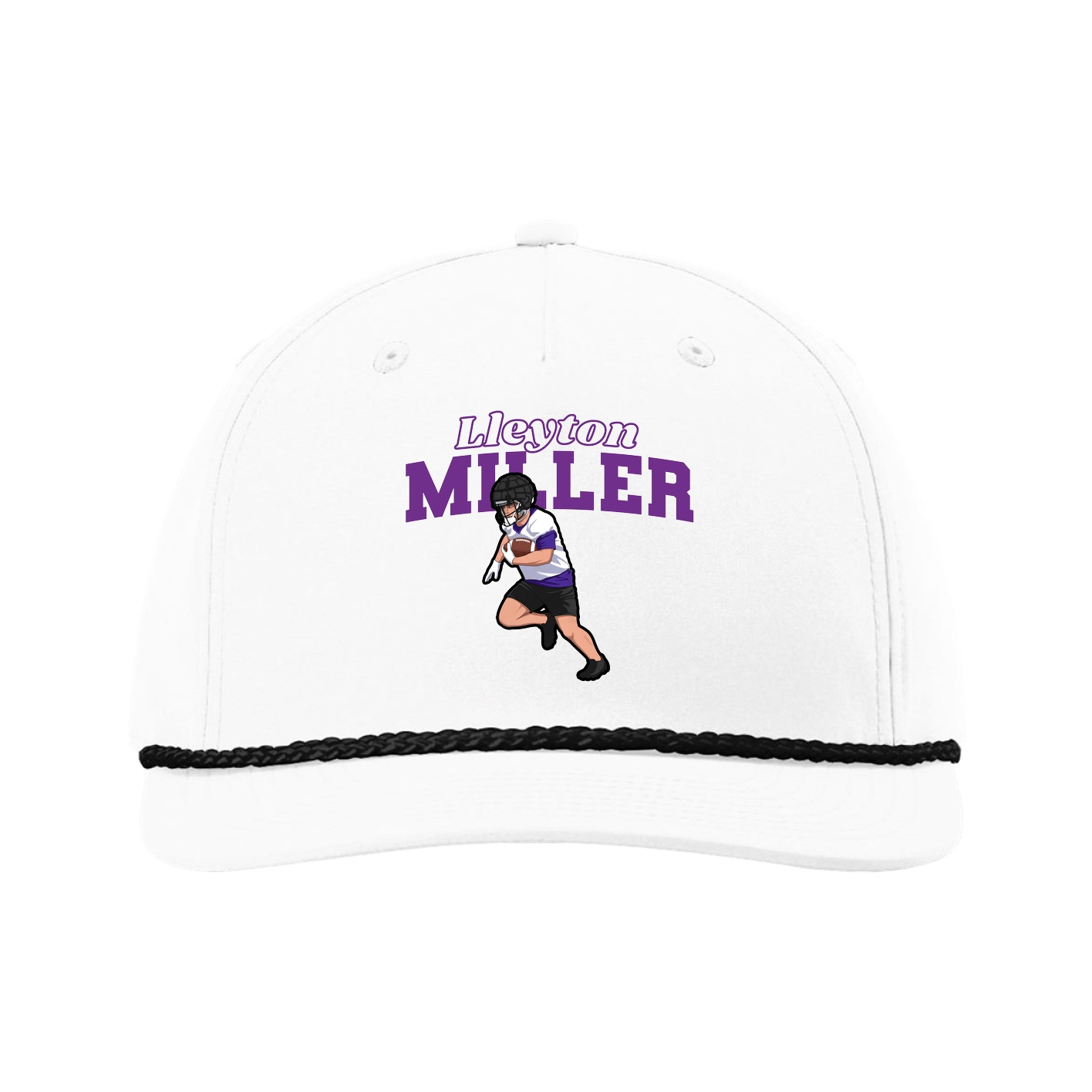 Five-Panel Classic Rope Cap — Name Arch in White