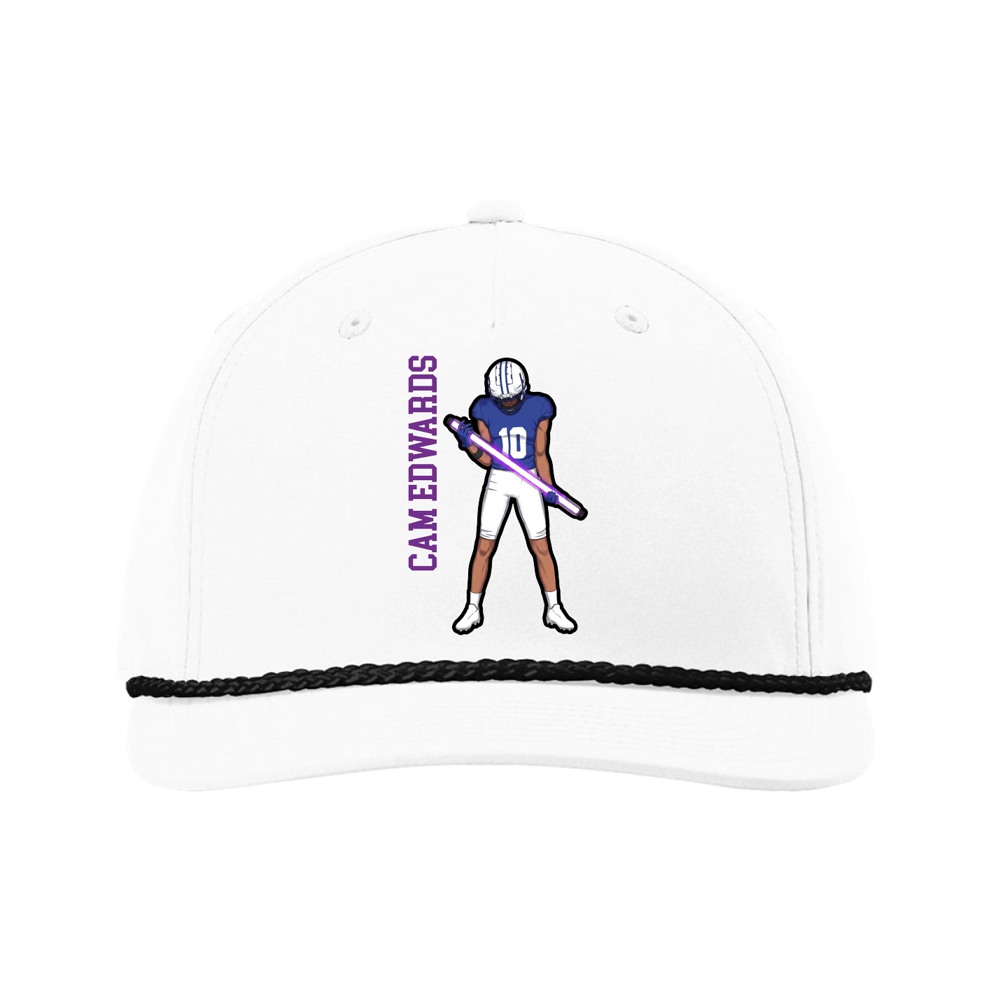 Five-Panel Classic Rope Cap — Name Vertical in White