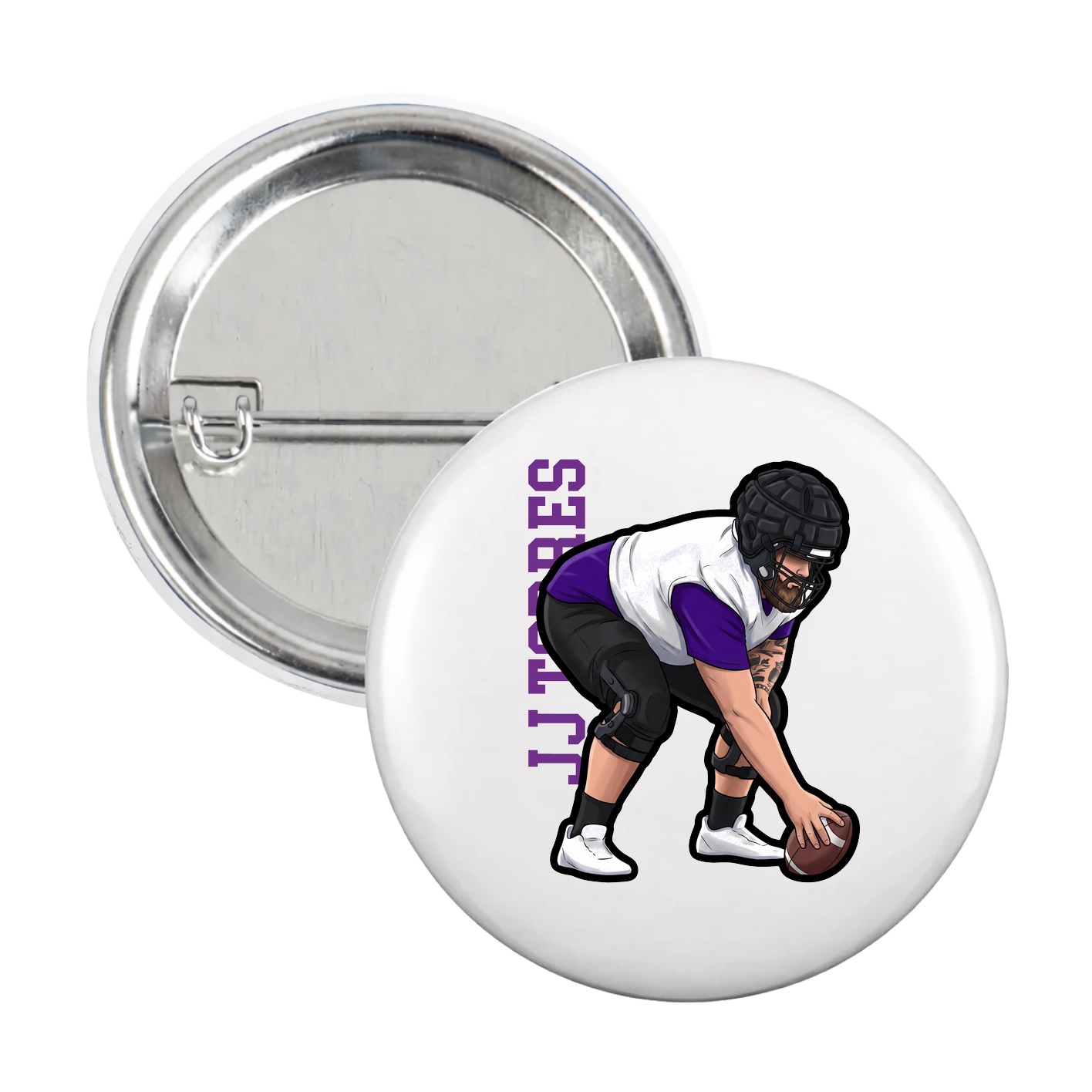 Game Day Button — Name Vertical in White