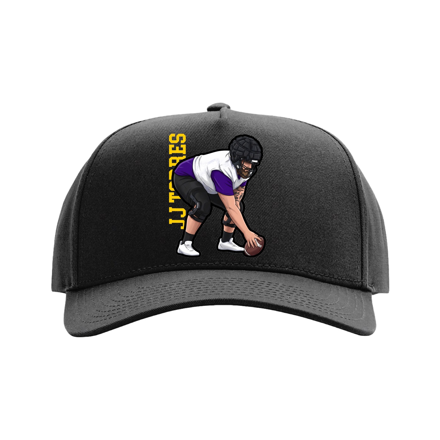 Full Fabric Five-Panel Champ Cap — Name Vertical in Black
