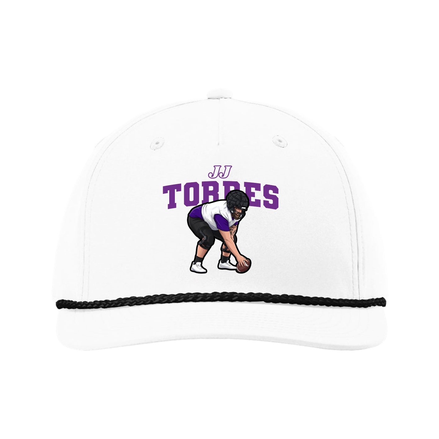 Five-Panel Classic Rope Cap — Name Arch in White