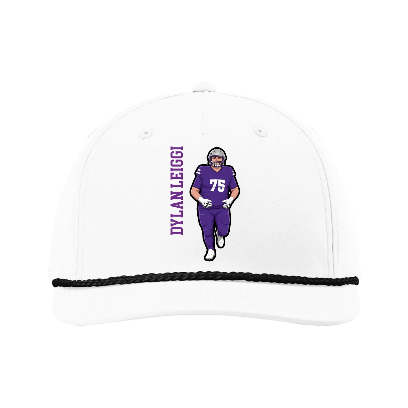 Five-Panel Classic Rope Cap — Name Vertical in White