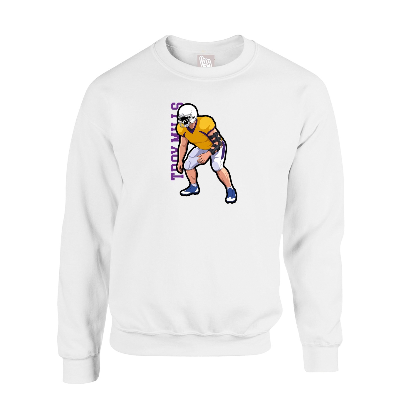 Fleece Crew — Name Vertical in White