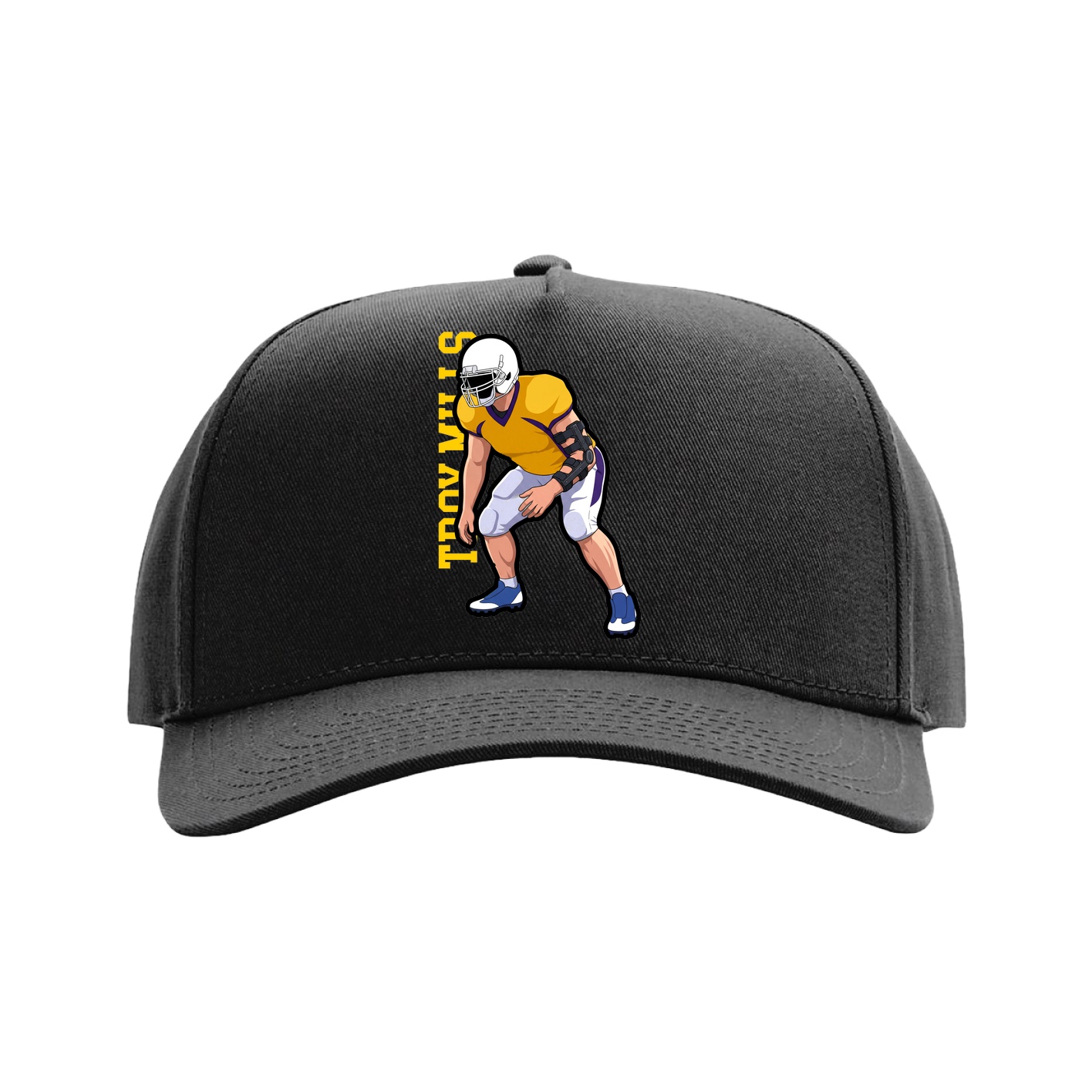 Full Fabric Five-Panel Champ Cap — Name Vertical in Black