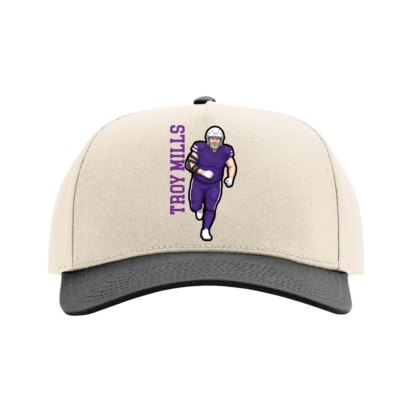 Full Fabric Five-Panel Champ Cap — Name Vertical in Cream/Black