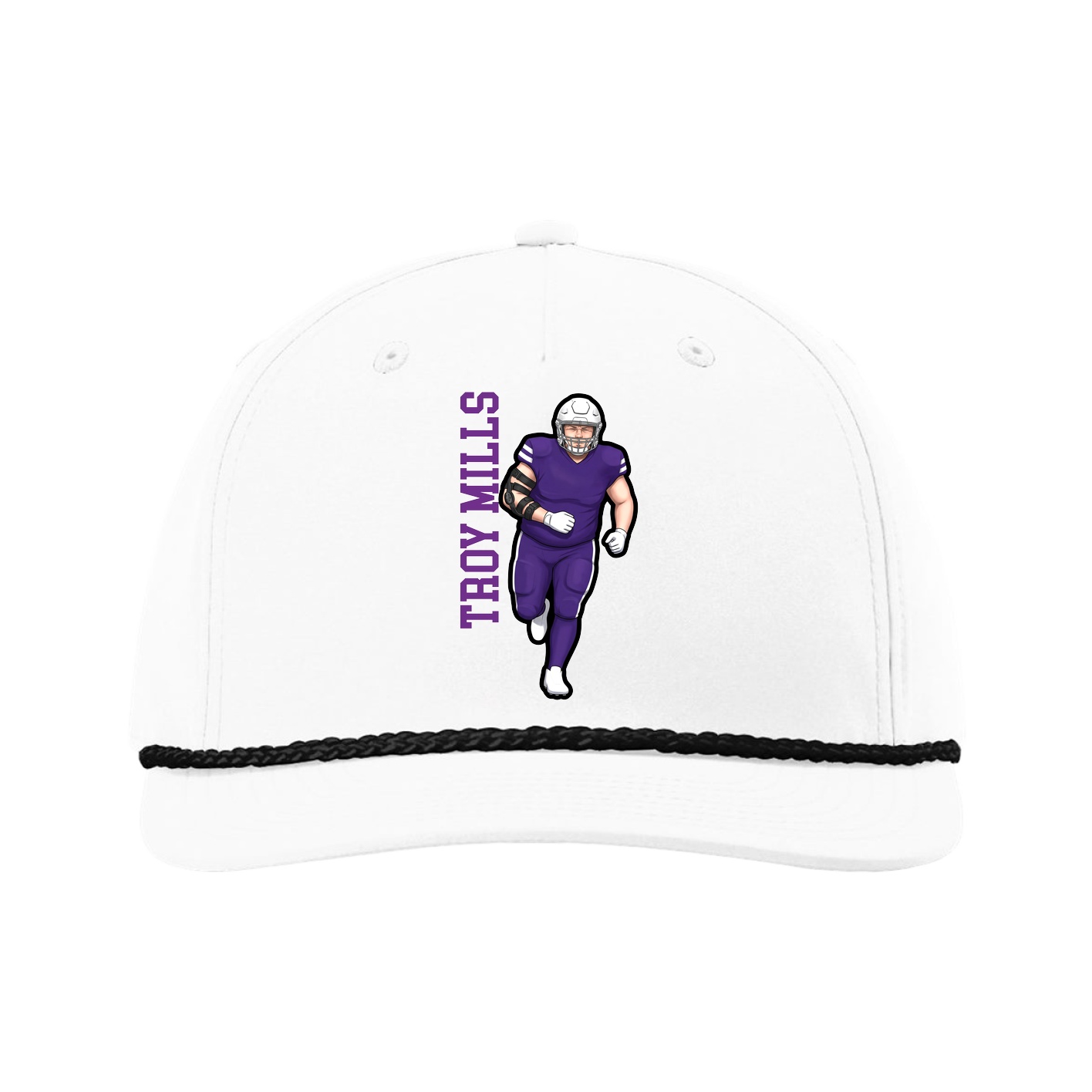 Five-Panel Classic Rope Cap — Name Vertical in White