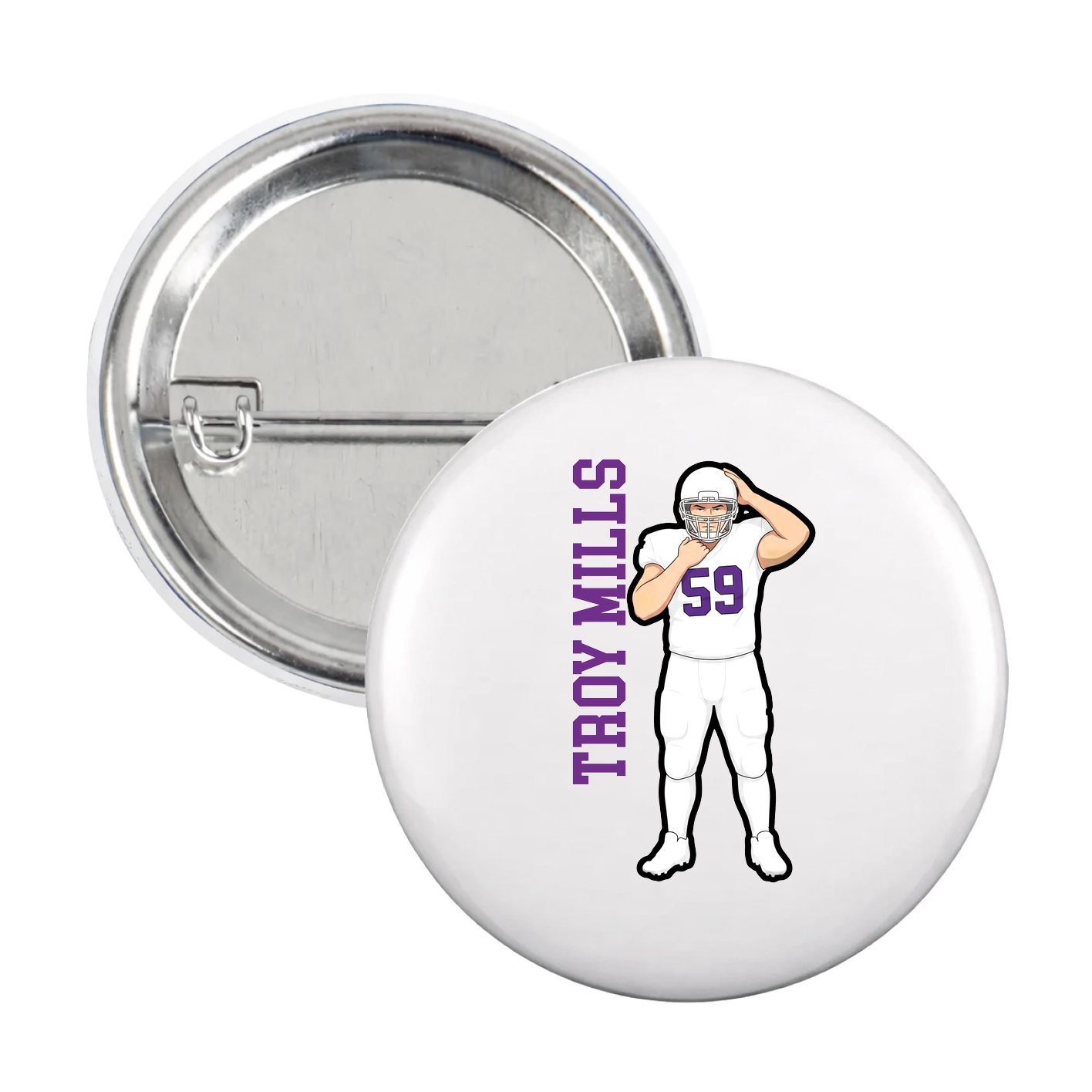 Game Day Button — Name Vertical in White