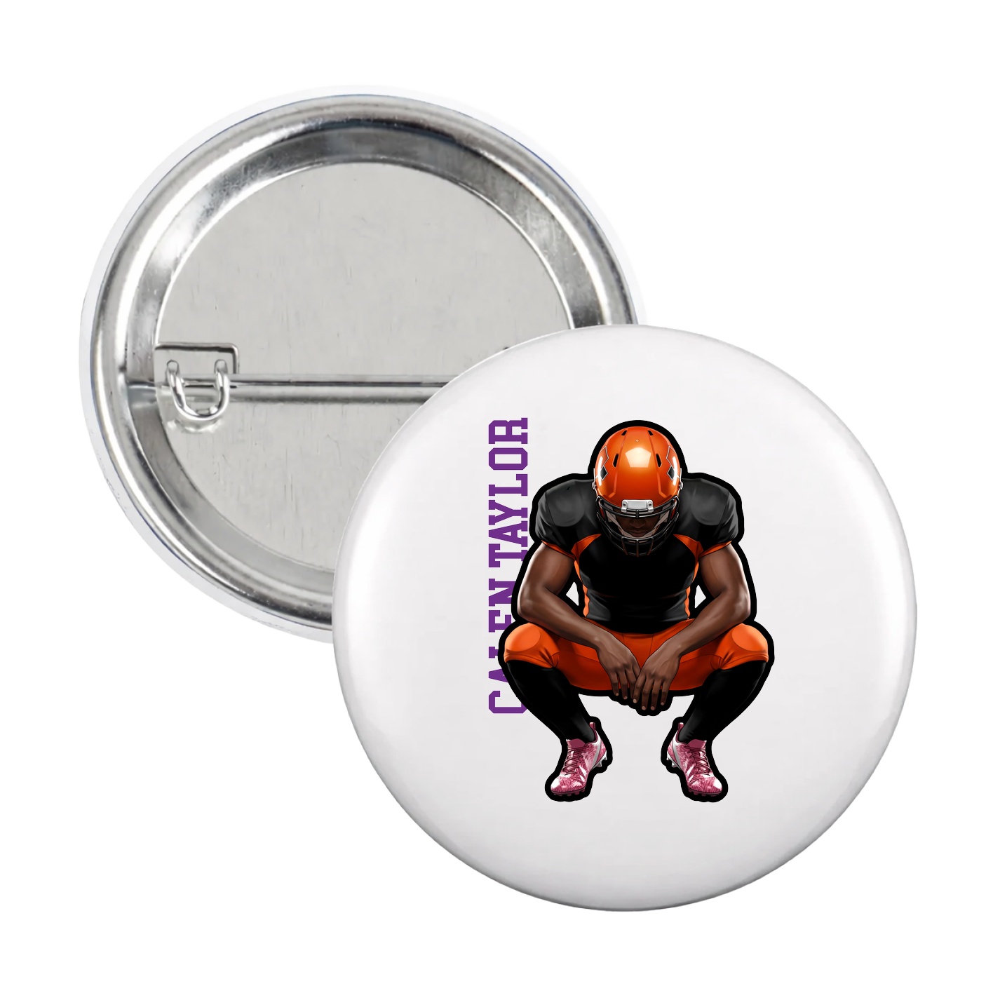 Game Day Button — Name Vertical in White