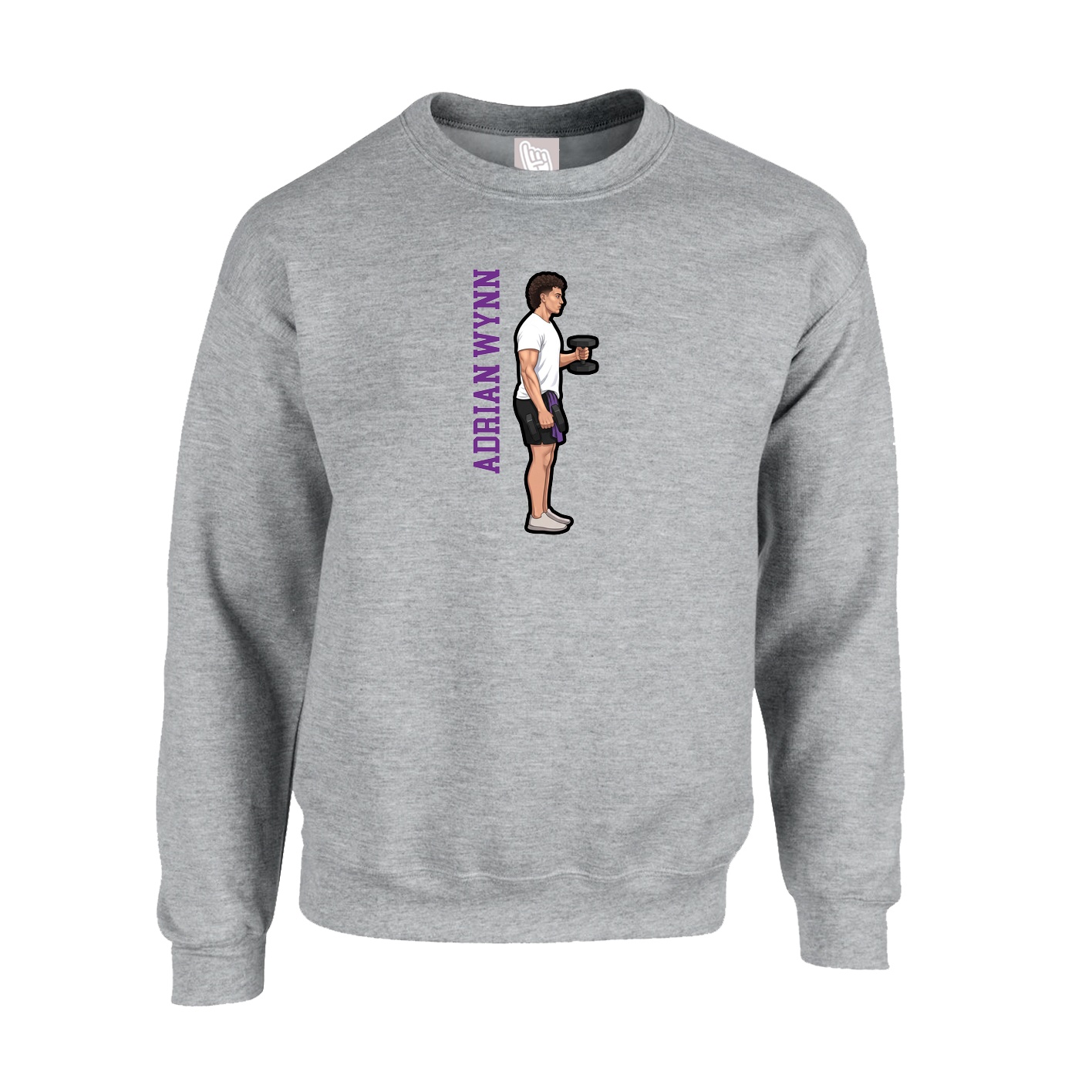 Fleece Crew — Name Vertical in Grey