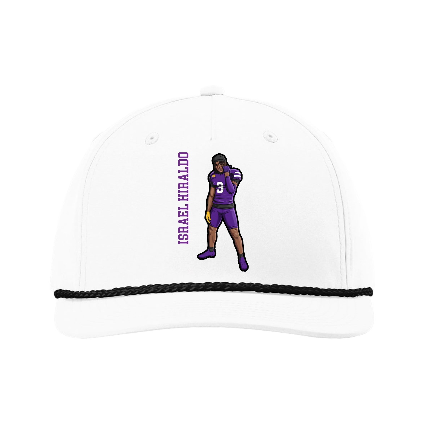 Five-Panel Classic Rope Cap — Name Vertical in White