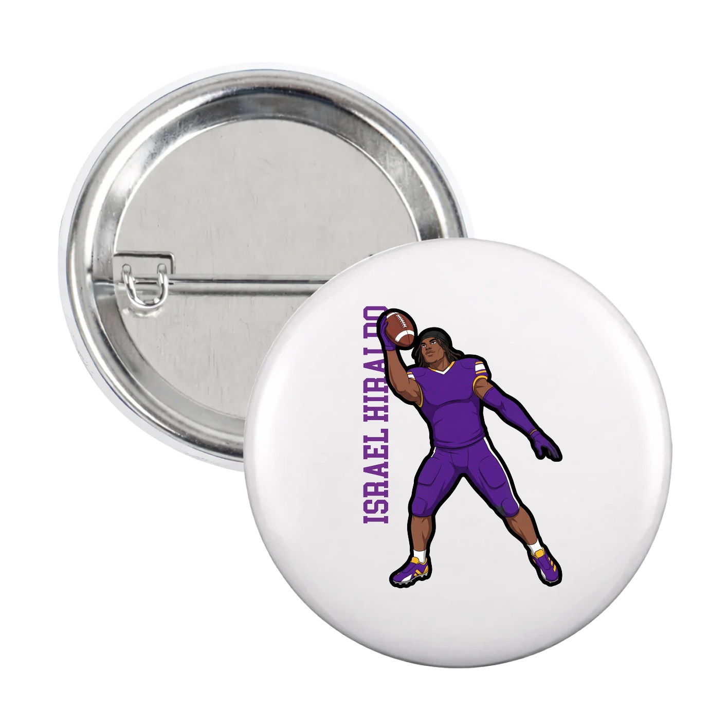 Game Day Button — Name Vertical in White