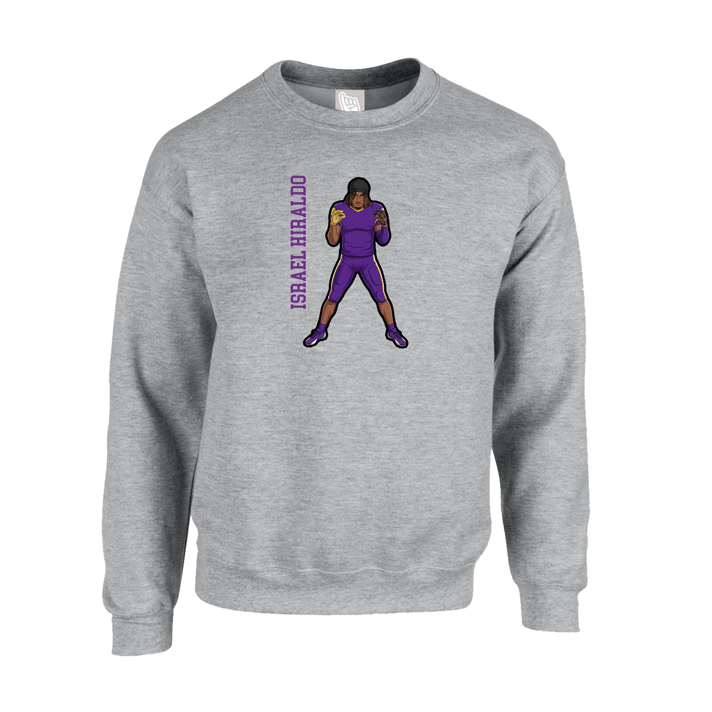 Fleece Crew — Name Vertical in Grey