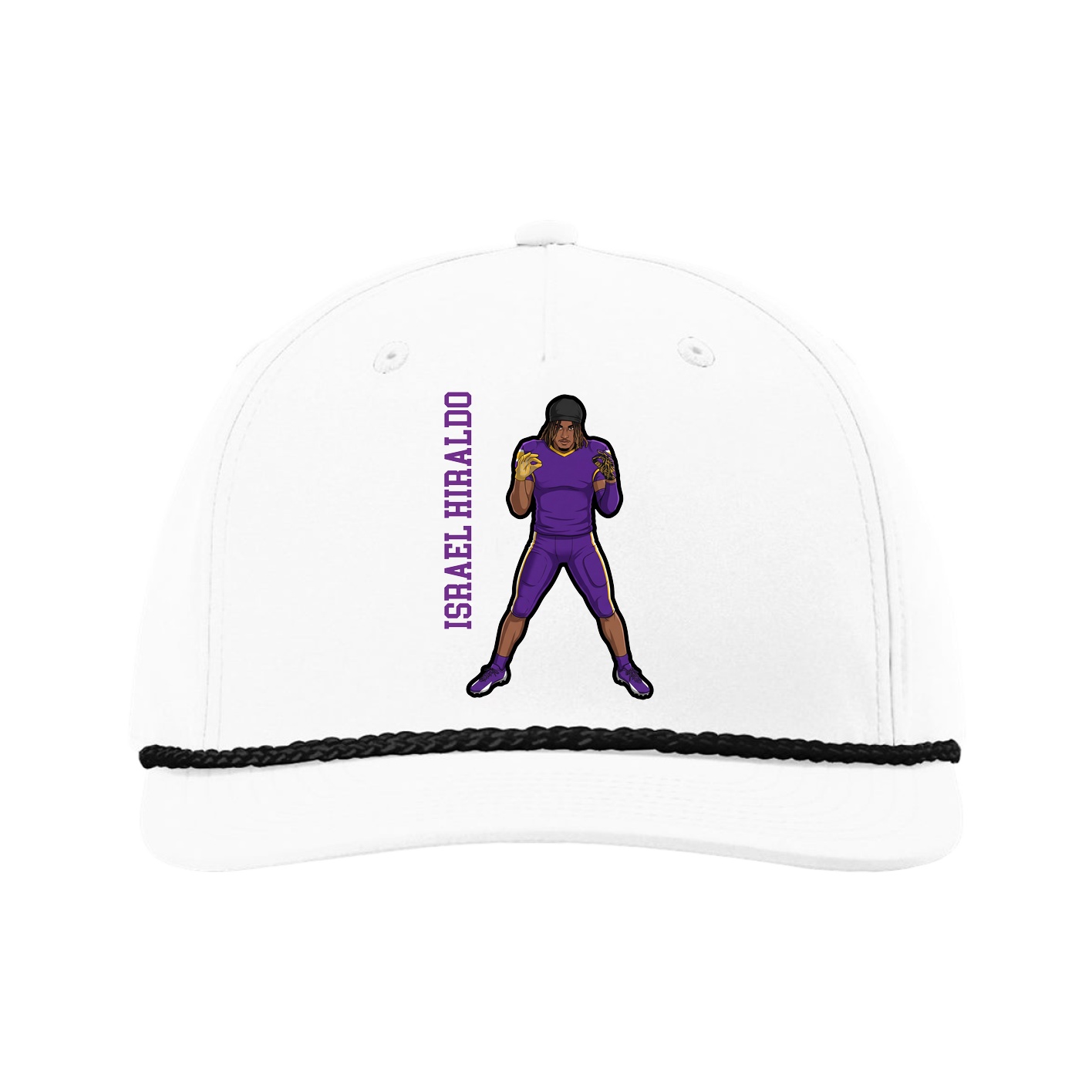 Five-Panel Classic Rope Cap — Name Vertical in White
