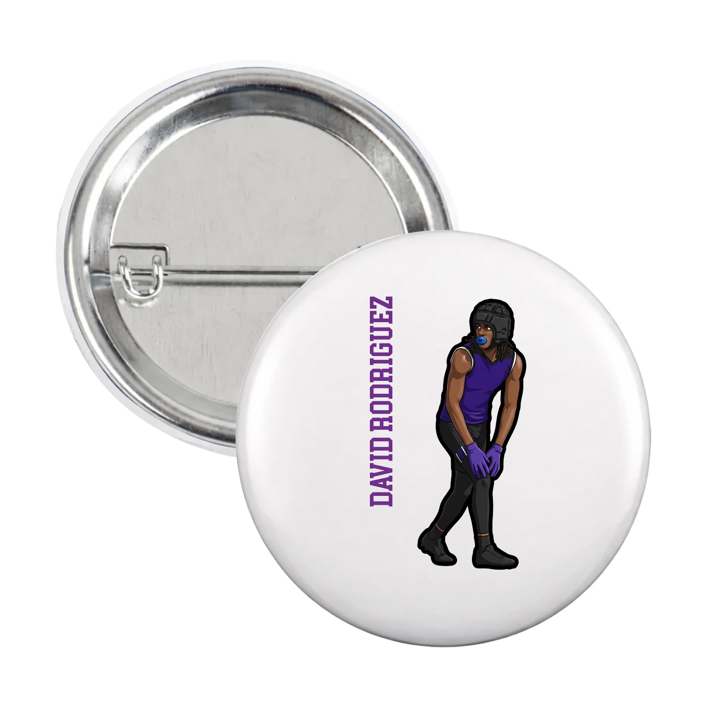 Game Day Button — Name Vertical in White