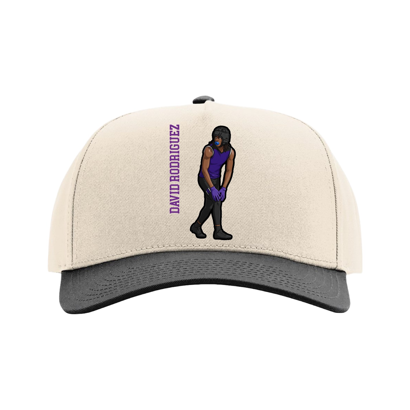 Full Fabric Five-Panel Champ Cap — Name Vertical in Cream/Black