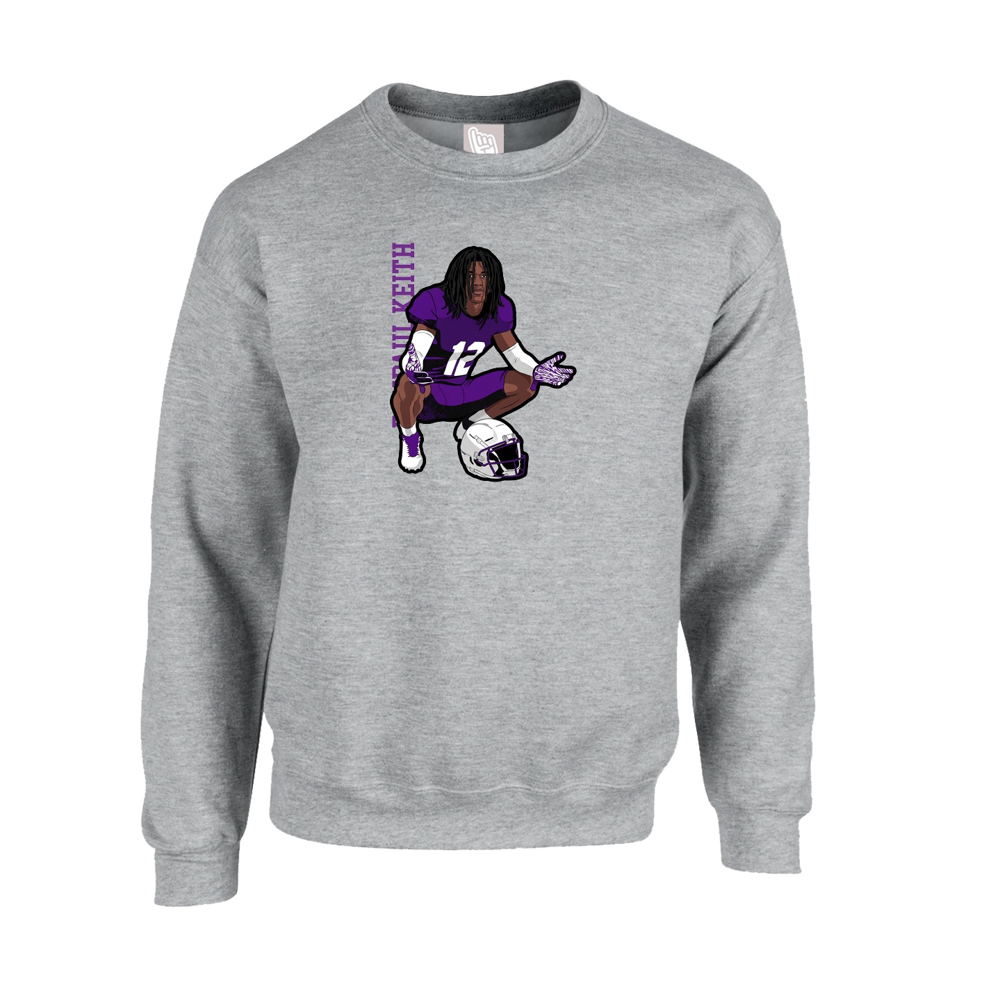 Fleece Crew — Name Vertical in Grey